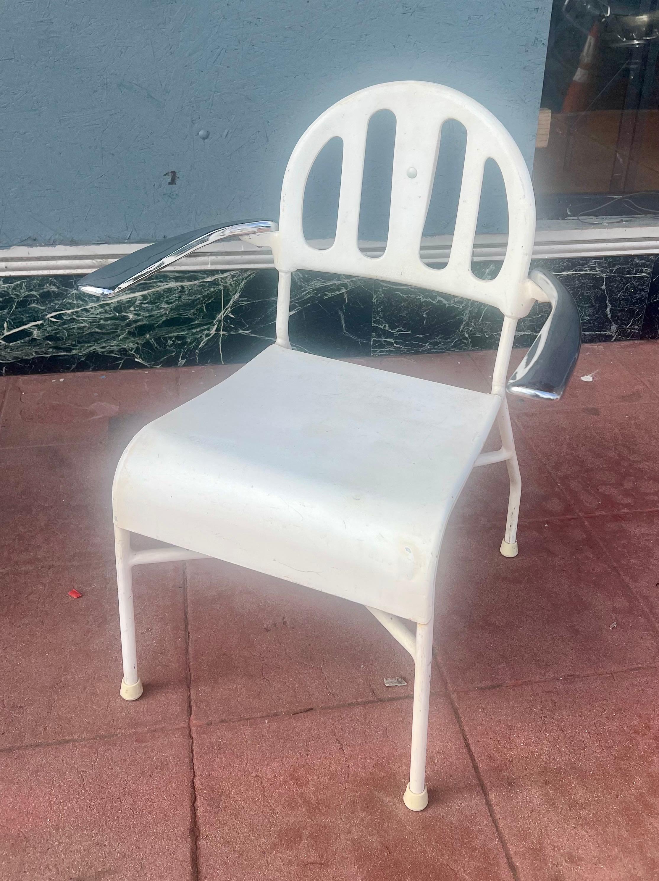 20th Century 1920's French Skeletal Armchair Beauty Parlor Metal Frame Chrome Armrest For Sale