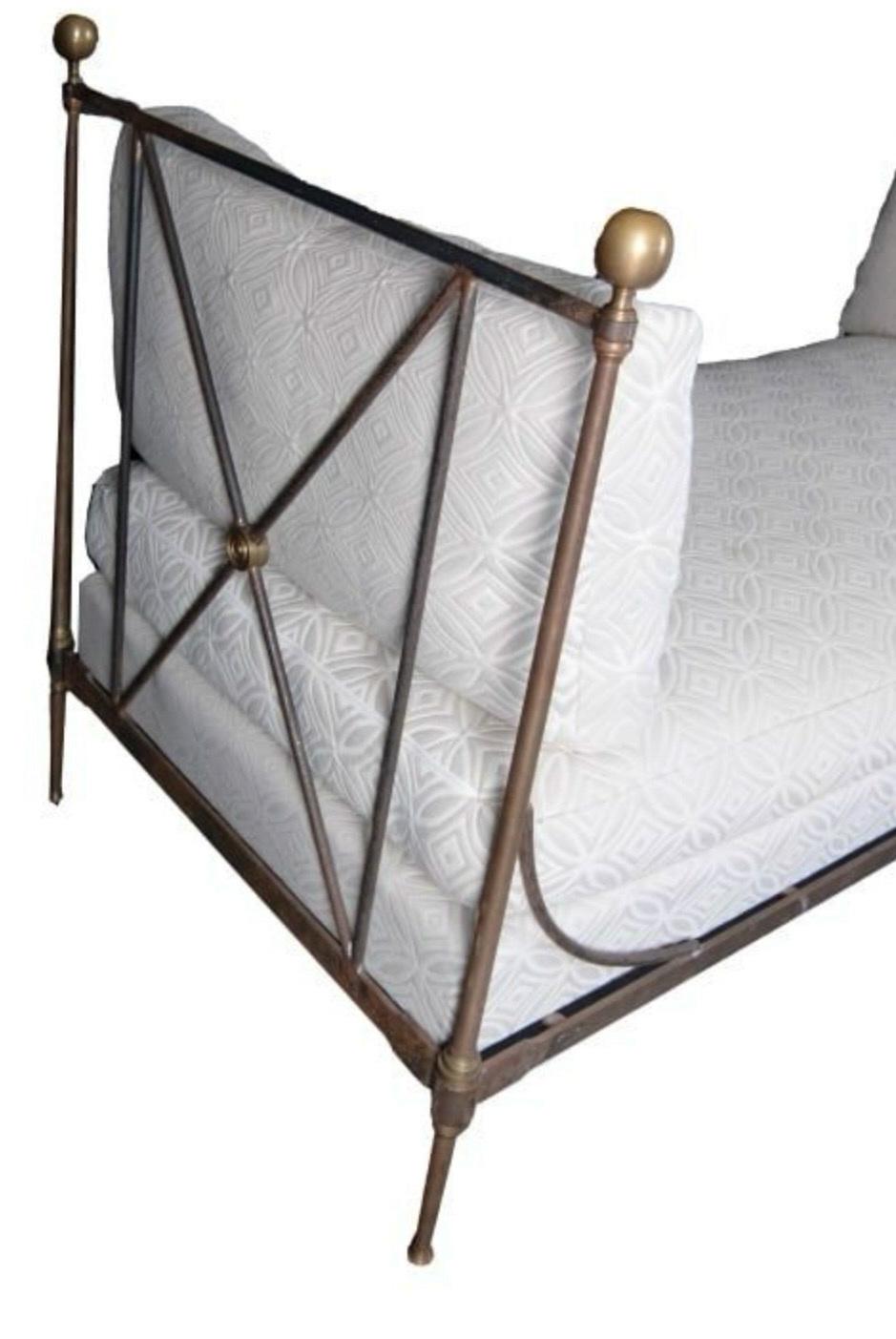 1920s French Steel And Brass Neo-Classical Campaign Style Daybed / Settee In Good Condition In Kennesaw, GA