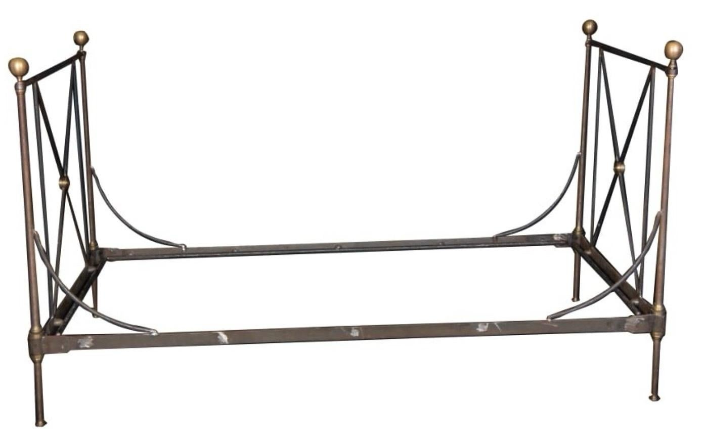 20th Century 1920s French Steel And Brass Neo-Classical Campaign Style Daybed / Settee