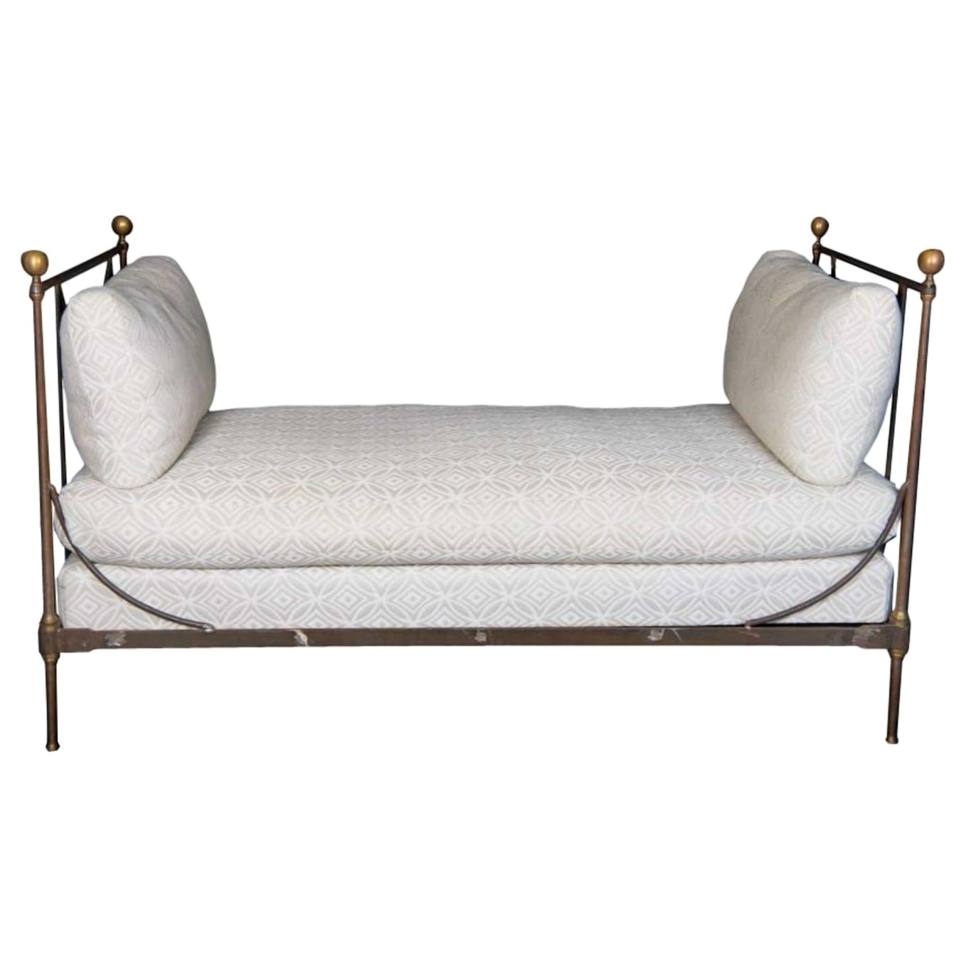 1920s French Steel And Brass Neo-Classical Campaign Style Daybed / Settee