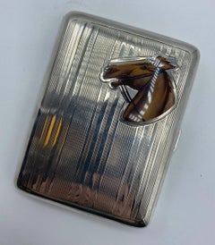 1920s French Sterling Silver Cigarette Case with Enamel Horse Head