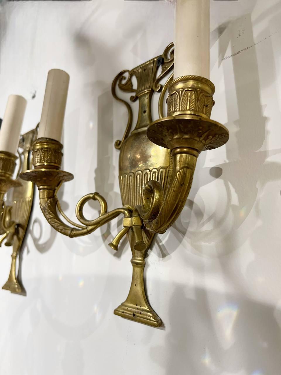 1920's French Bronze Small Urn Shape Sconces In Good Condition For Sale In New York, NY
