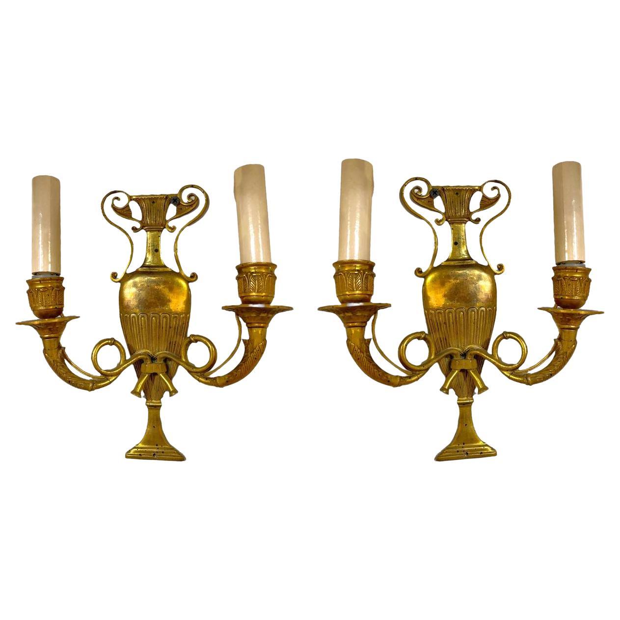 1920's French Bronze Small Urn Shape Sconces For Sale