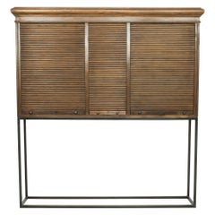 1920s French Tamboured Oak Cabinet on Metal Stand