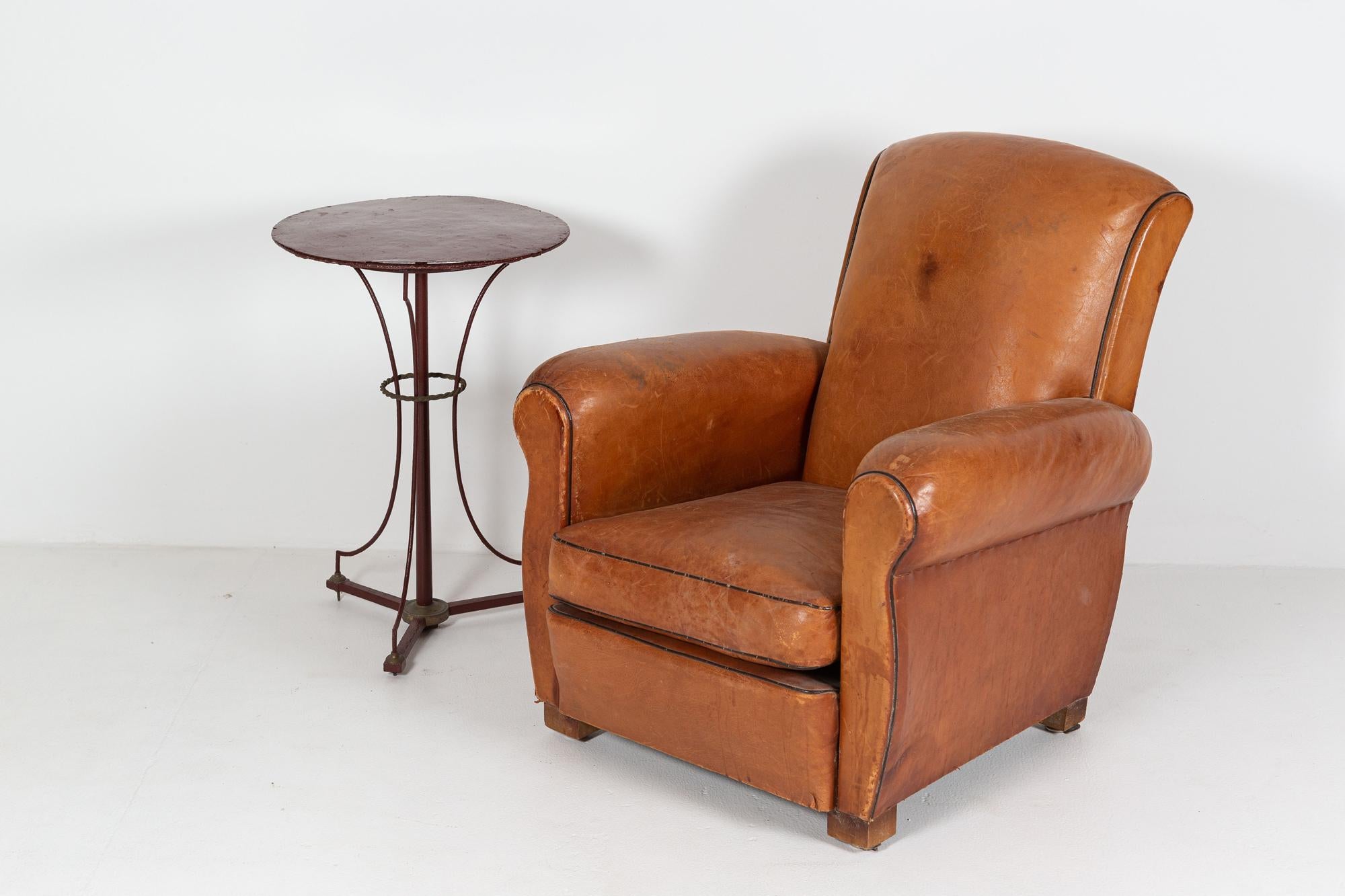 1920's French Tan Leather Club Armchair 4