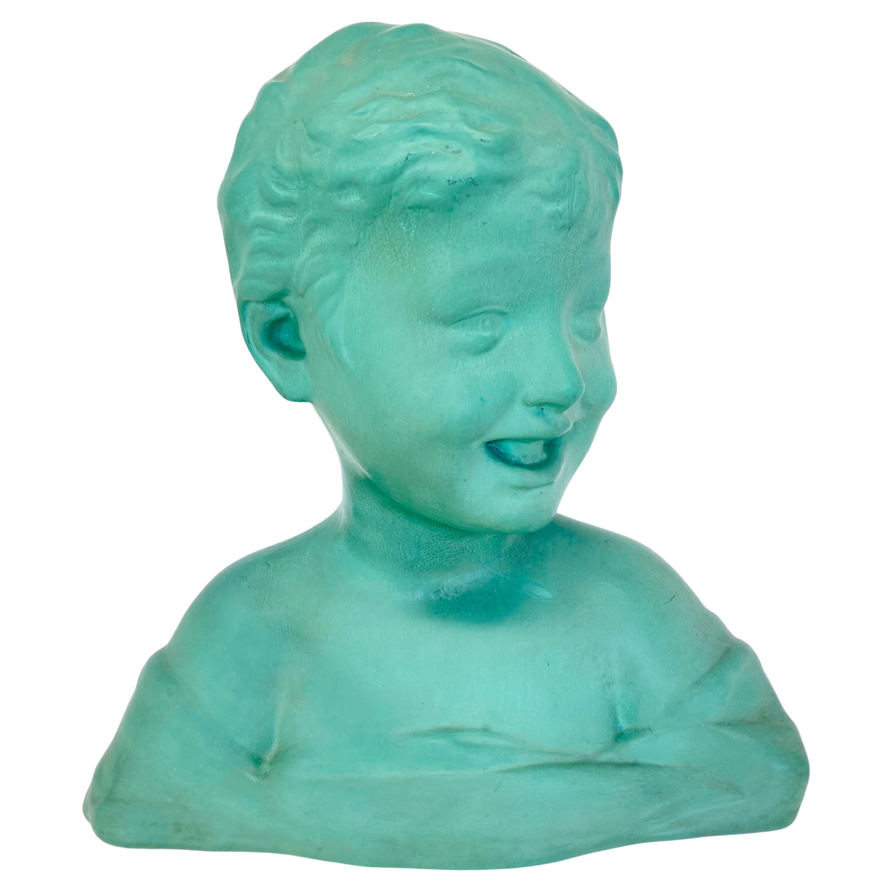1920s French Terracotta Bust by Saint-Clément Copy of Settignanos Laughing Boy 