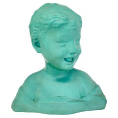1920s French Terracotta Bust by Saint-Clément Copy of Settignanos Laughing Boy 
