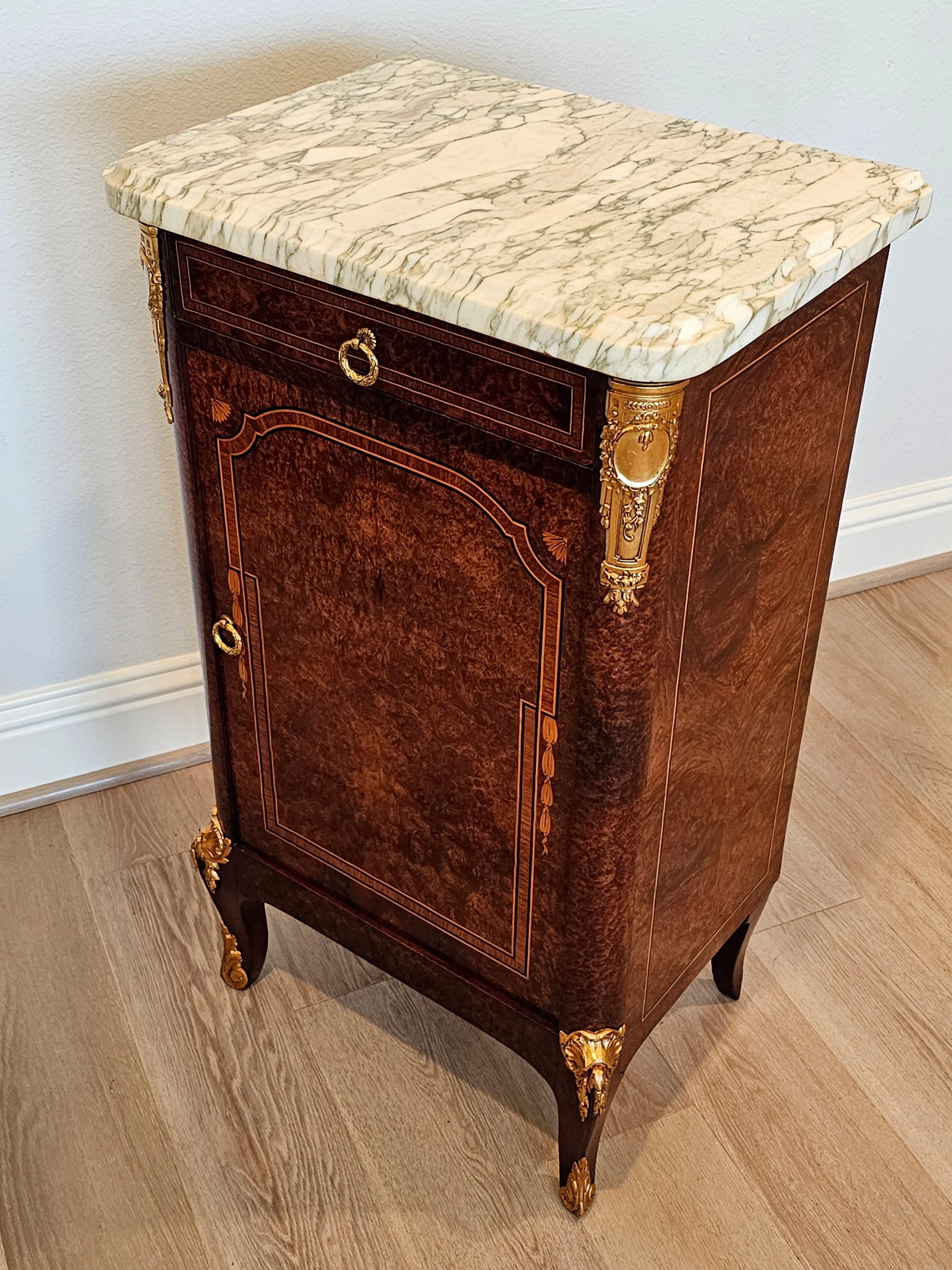 20th Century 1920s French Transitional Burled Amboyna Nightstand  For Sale