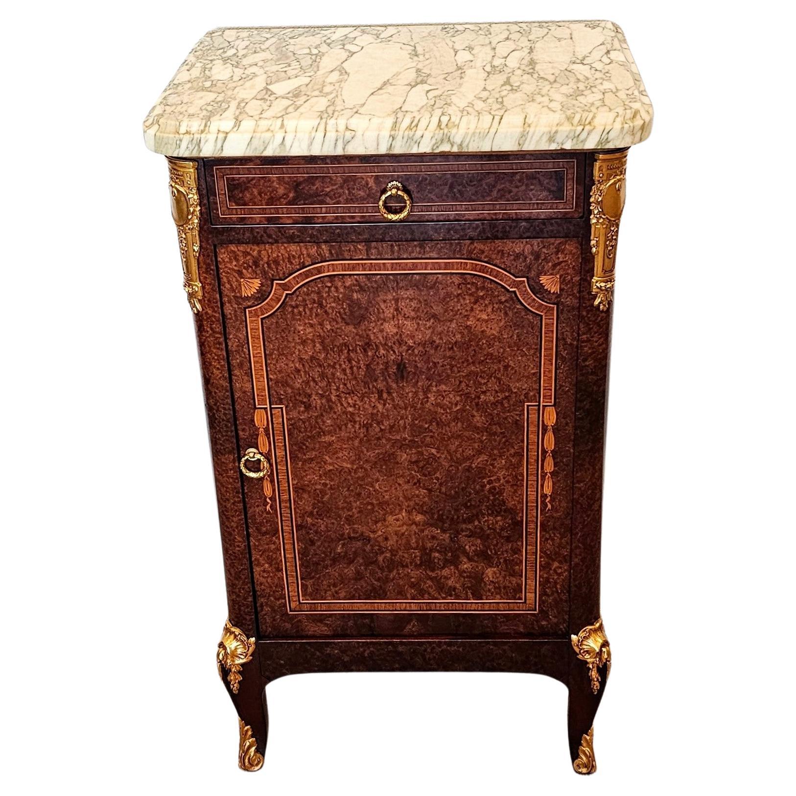 1920s French Transitional Burled Amboyna Nightstand 