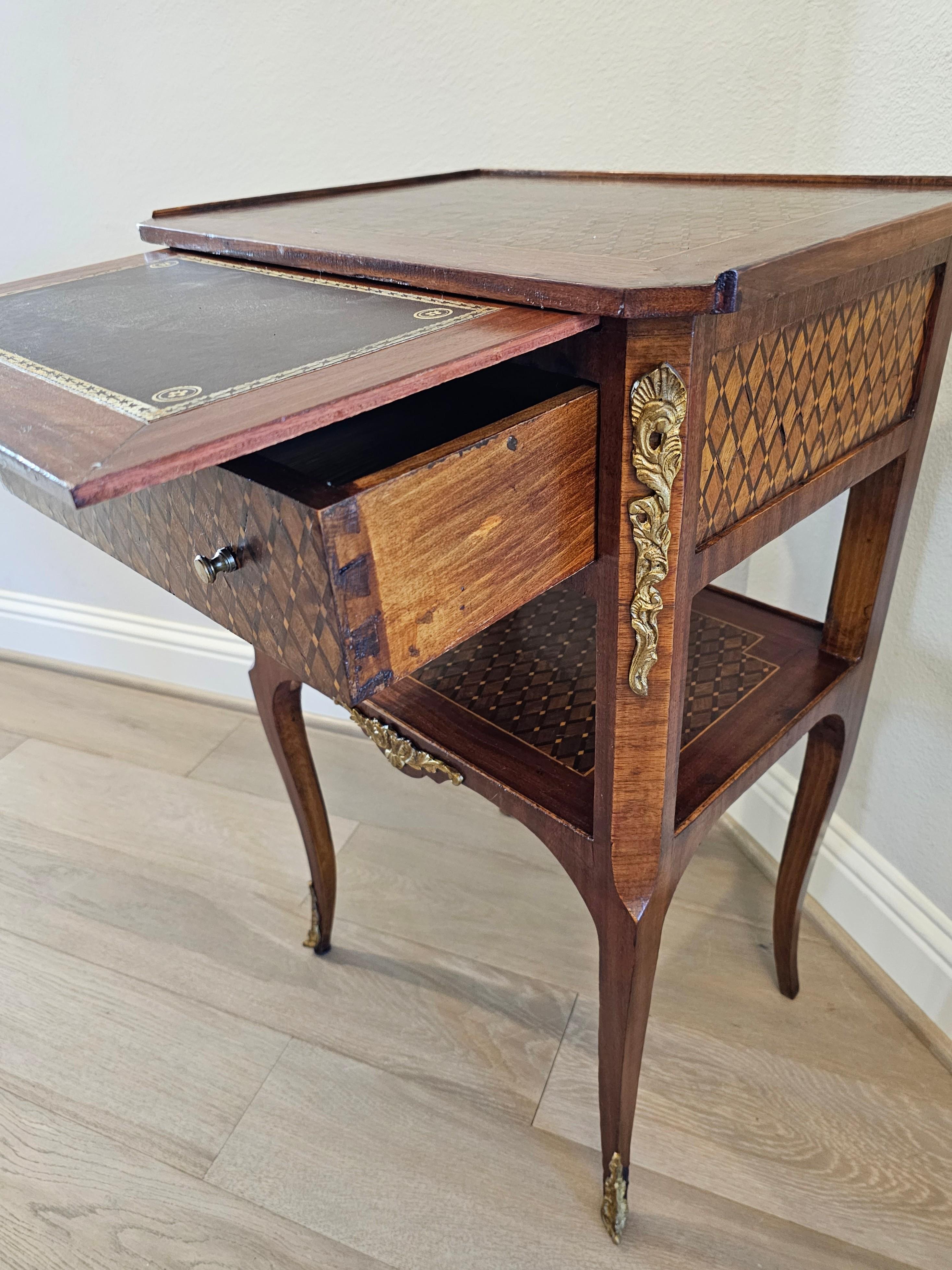 1920s French Transitional Louis XV XVI Style Parquetry Nightstand End Table  For Sale 3