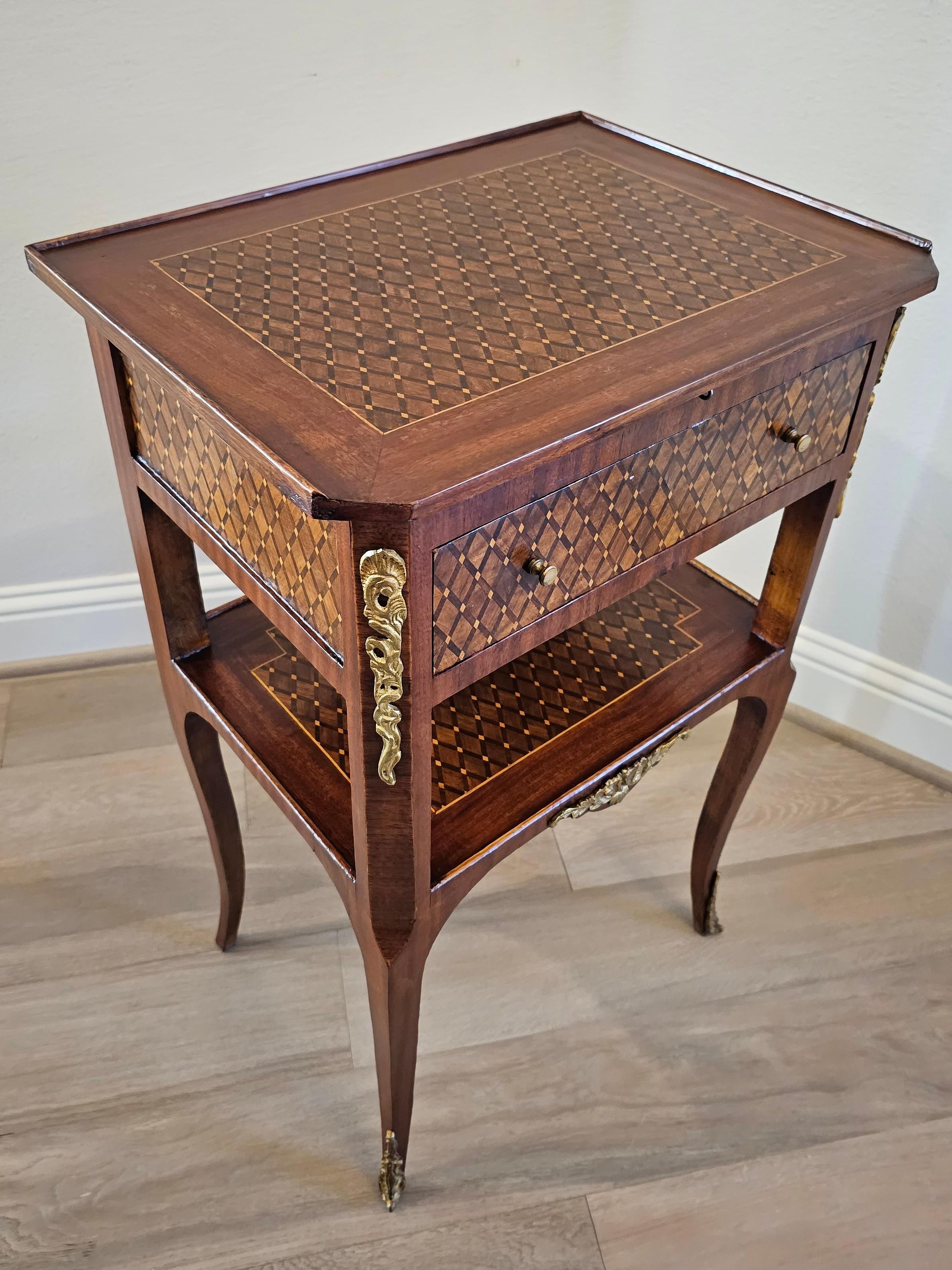 1920s French Transitional Louis XV XVI Style Parquetry Nightstand End Table  For Sale 8