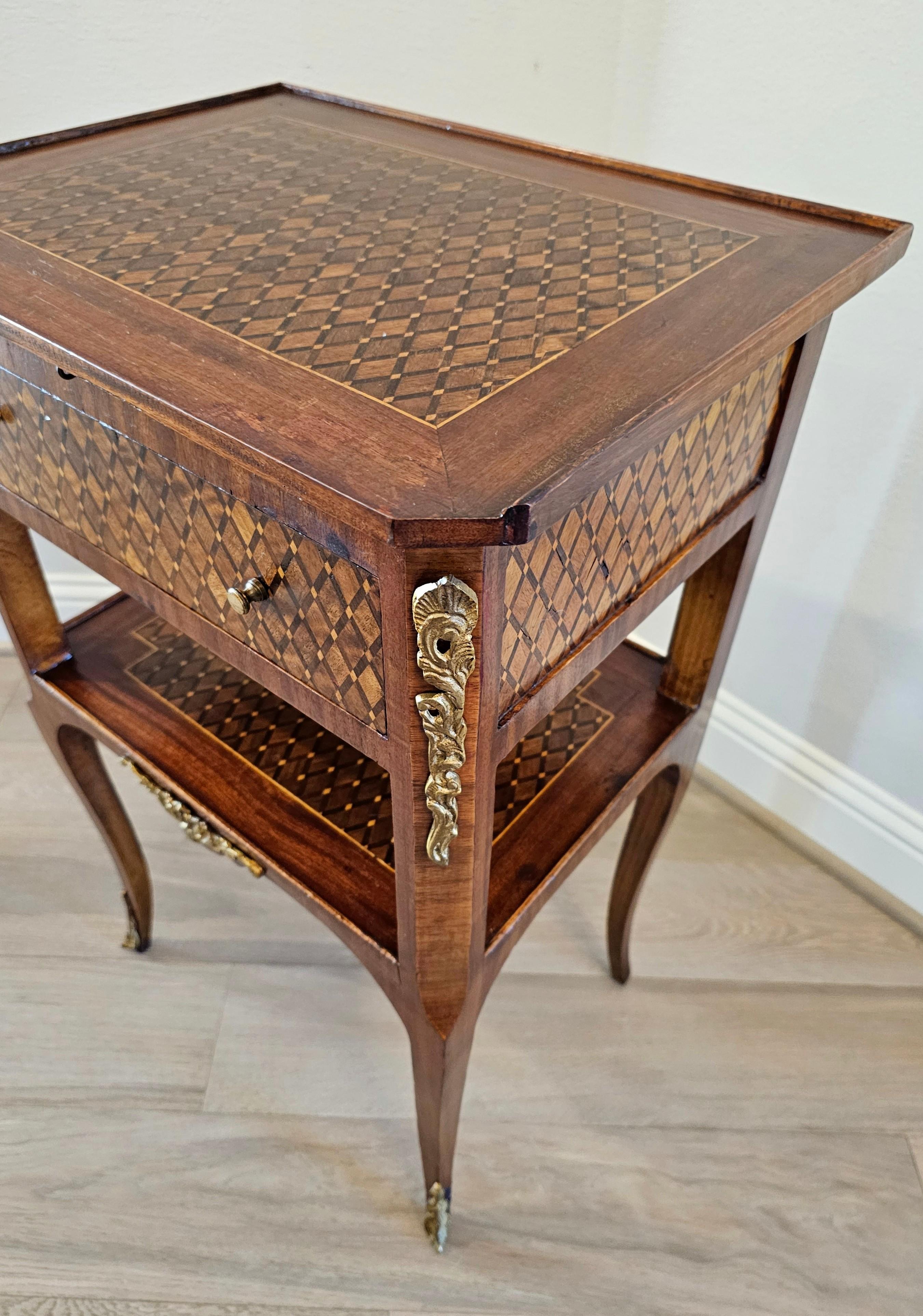 1920s French Transitional Louis XV XVI Style Parquetry Nightstand End Table  For Sale 9
