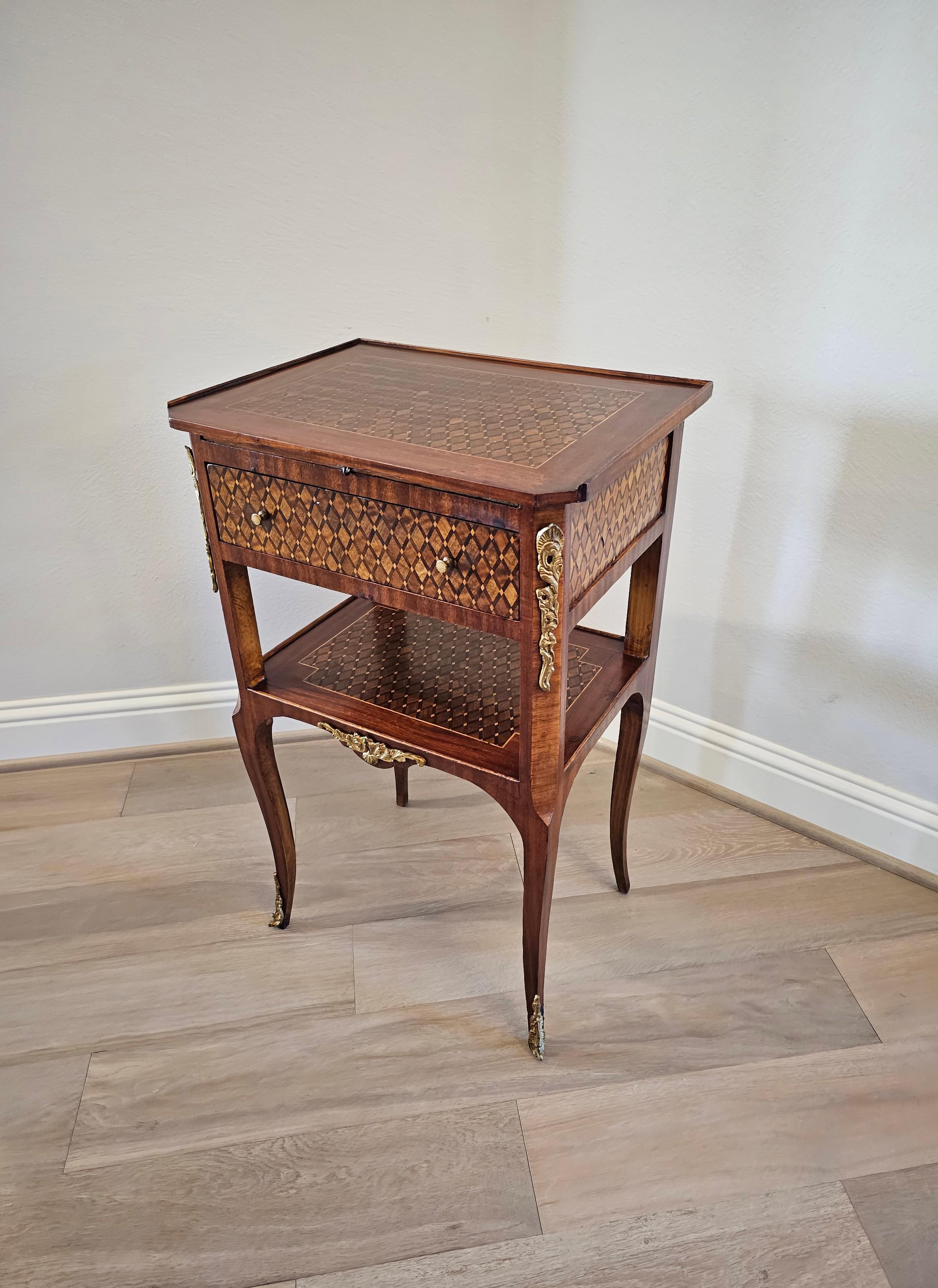 1920s French Transitional Louis XV XVI Style Parquetry Nightstand End Table  For Sale 10