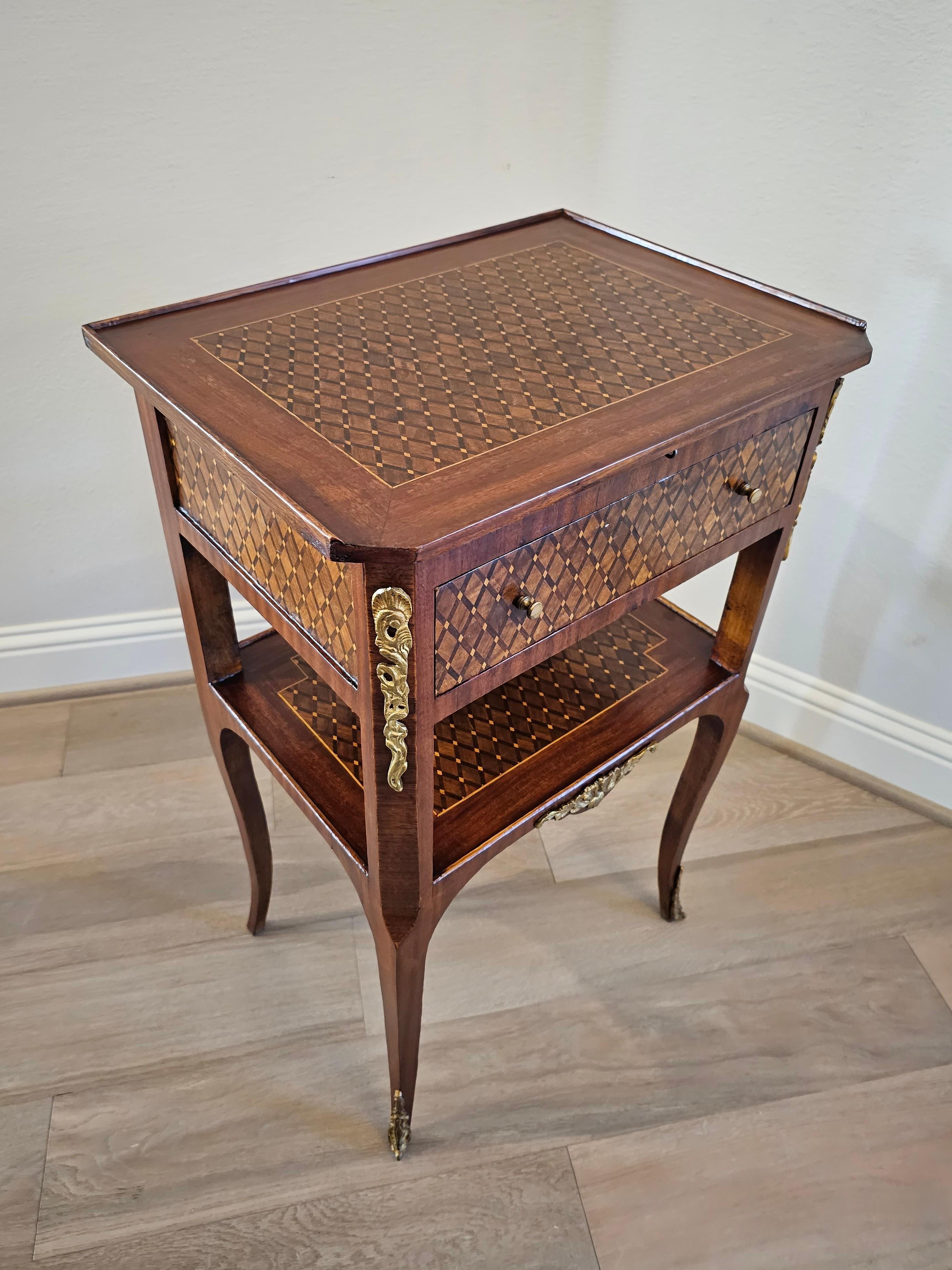 1920s French Transitional Louis XV XVI Style Parquetry Nightstand End Table  For Sale 11