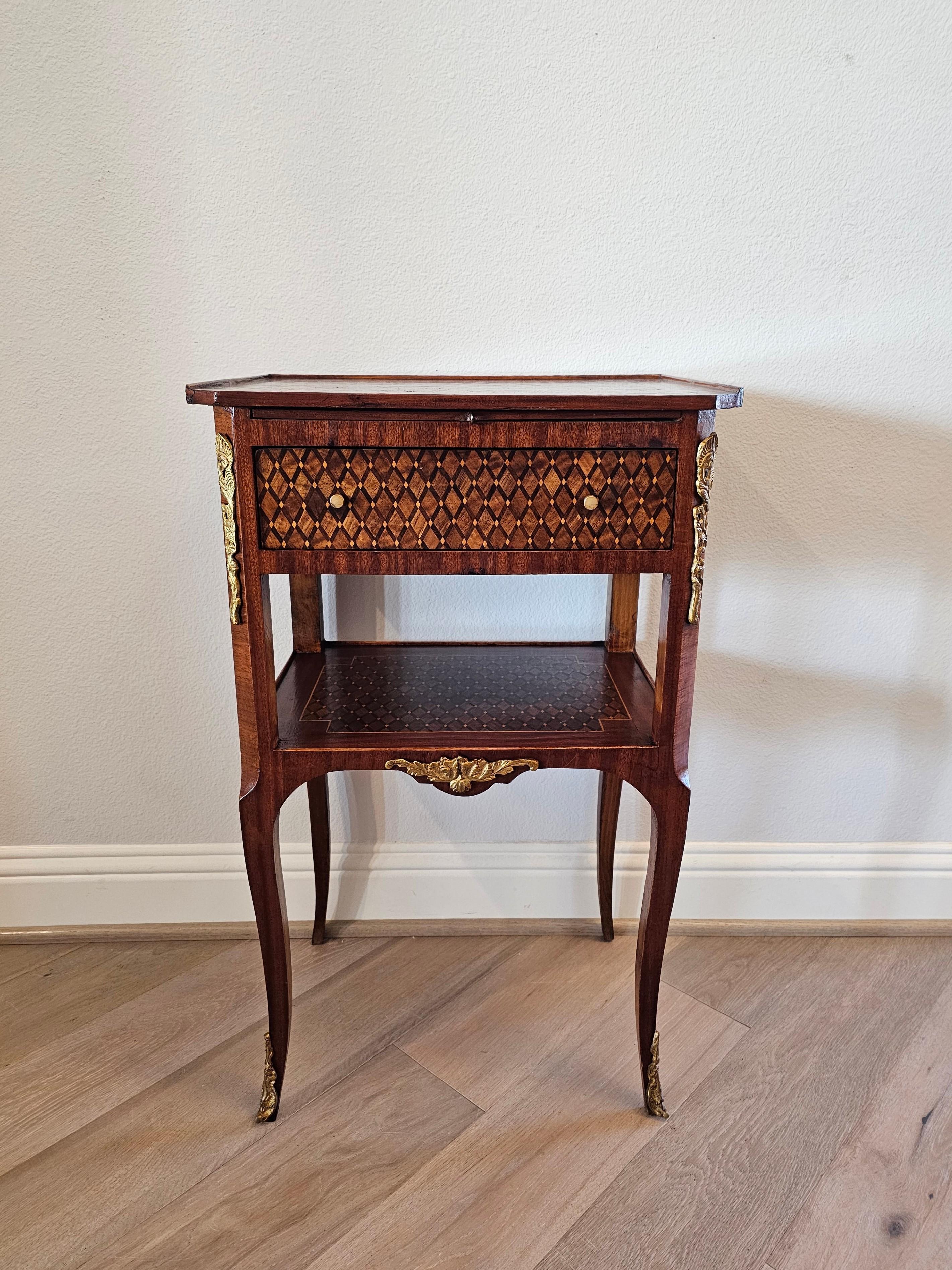 1920s French Transitional Louis XV XVI Style Parquetry Nightstand End Table  For Sale 12