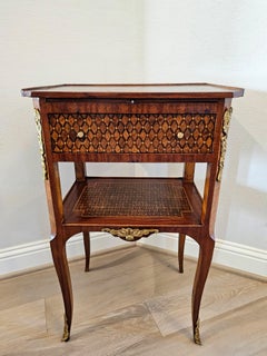 1920s French Transitional Louis XV XVI Style Parquetry Nightstand End Table