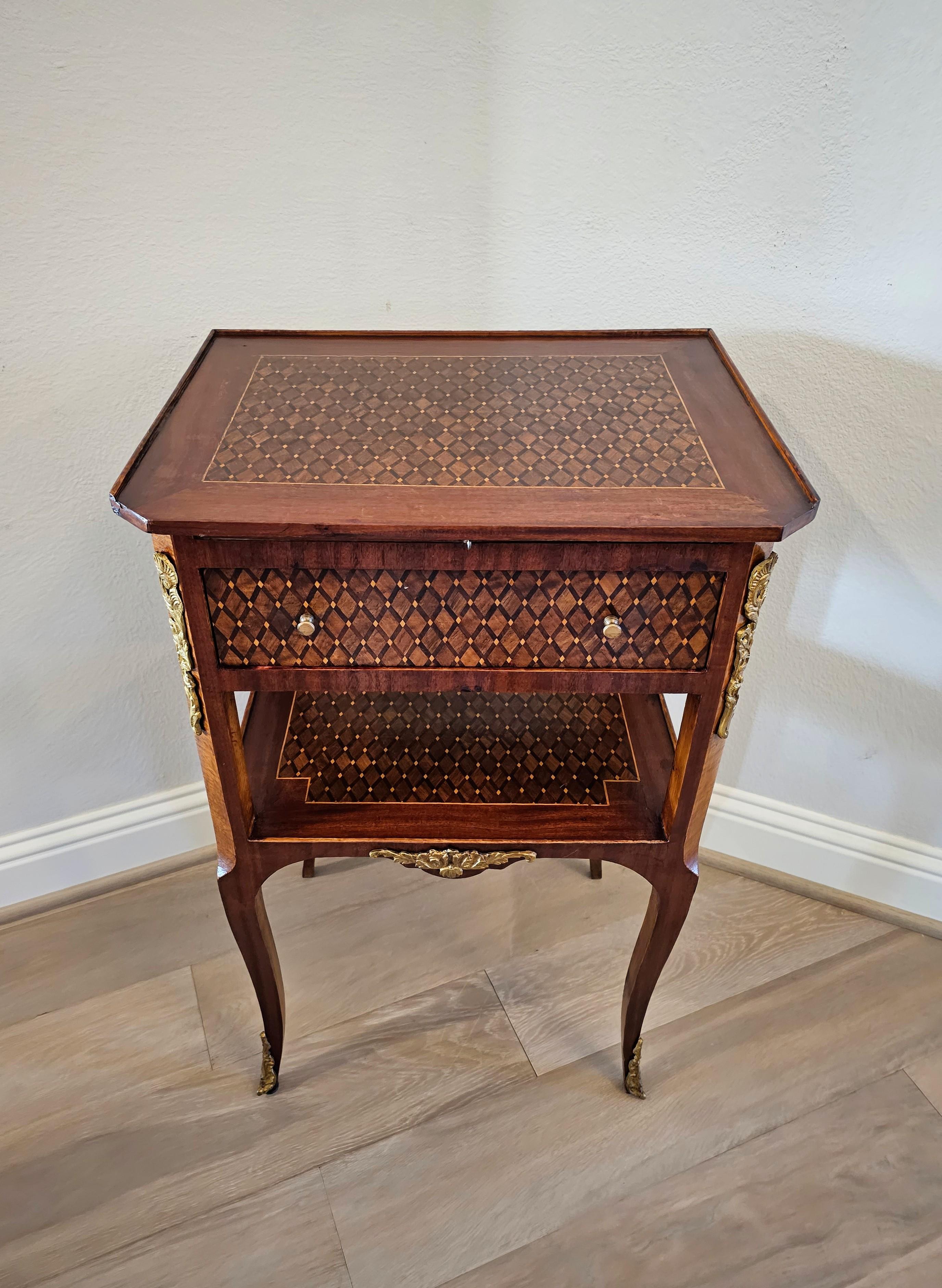 Art Deco 1920s French Transitional Louis XV XVI Style Parquetry Nightstand End Table  For Sale