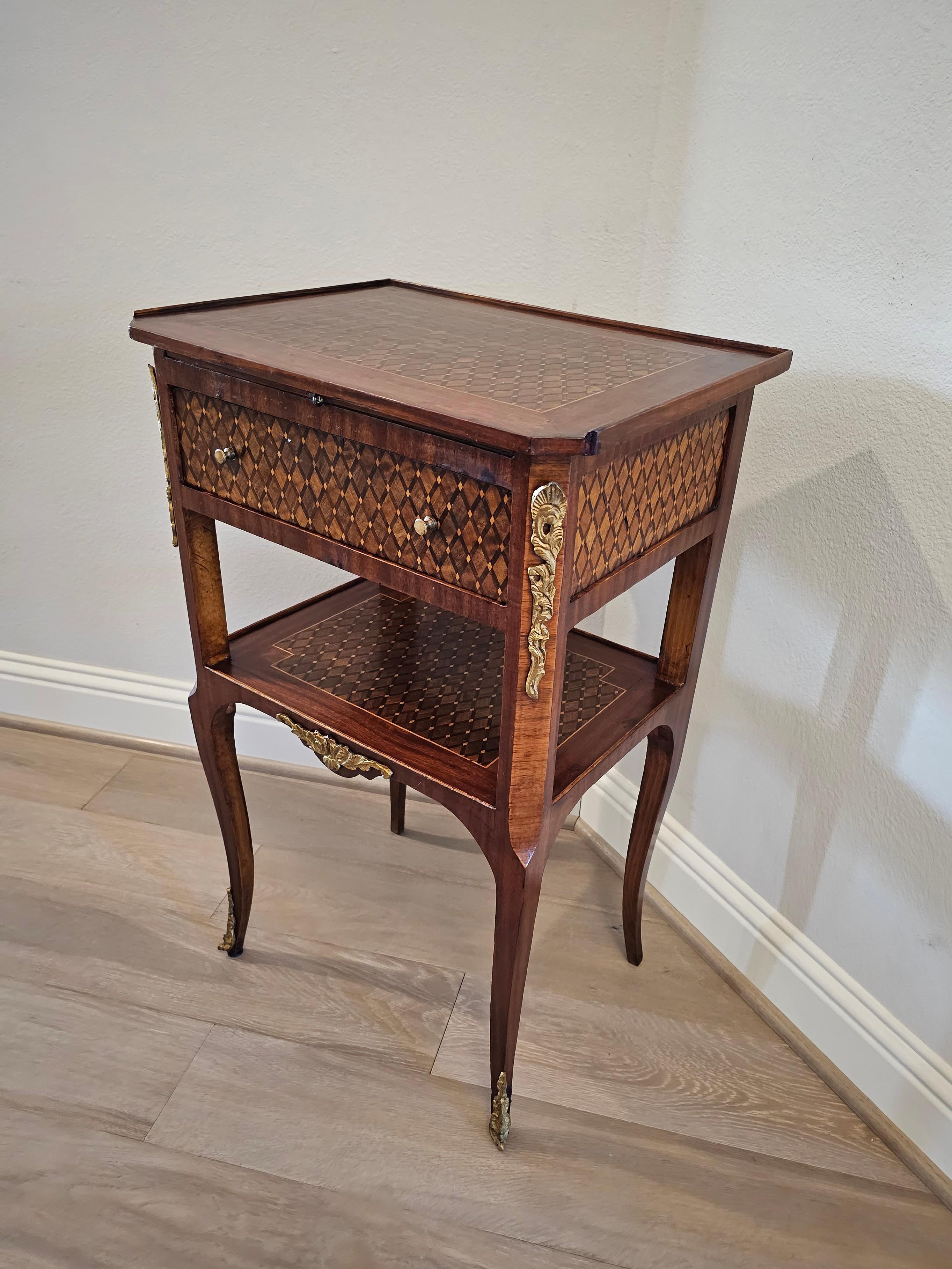 20th Century 1920s French Transitional Louis XV XVI Style Parquetry Nightstand End Table  For Sale