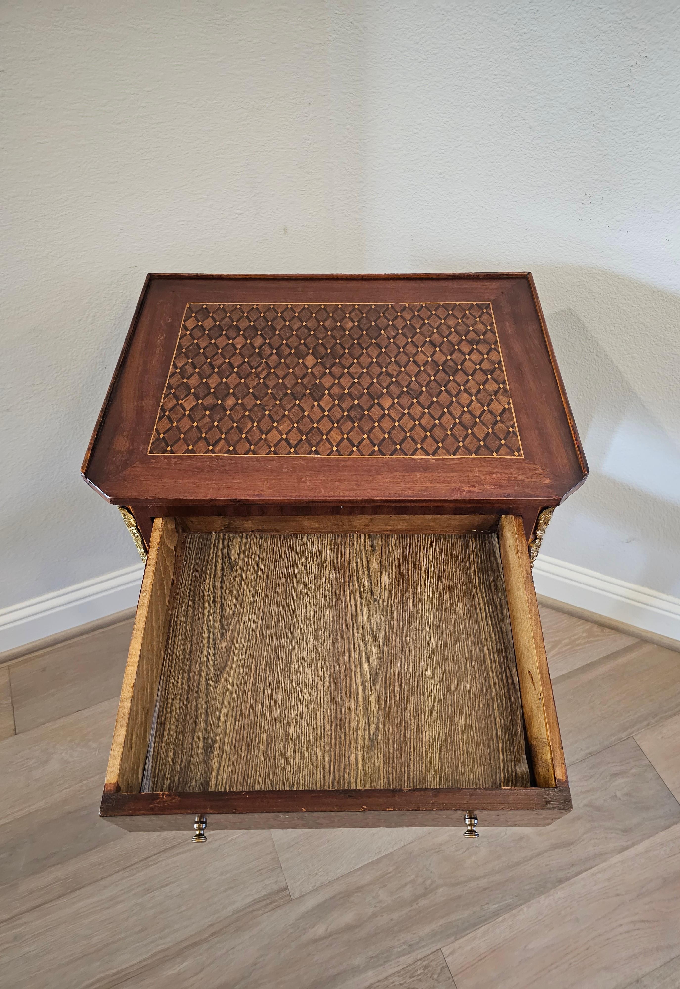 1920s French Transitional Louis XV XVI Style Parquetry Nightstand End Table  For Sale 2