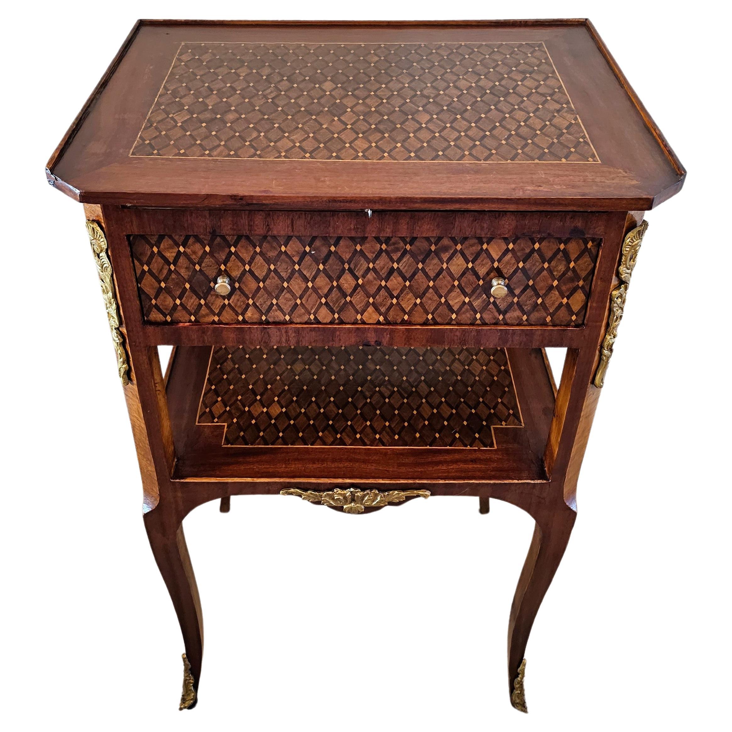 1920s French Transitional Louis XV XVI Style Parquetry Nightstand End Table  For Sale