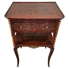 1920s French Transitional Louis XV XVI Style Parquetry Nightstand End Table 