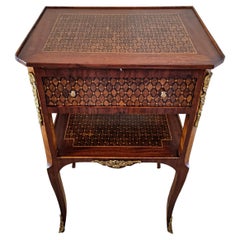 1920s French Transitional Louis XV XVI Style Parquetry Nightstand End Table
