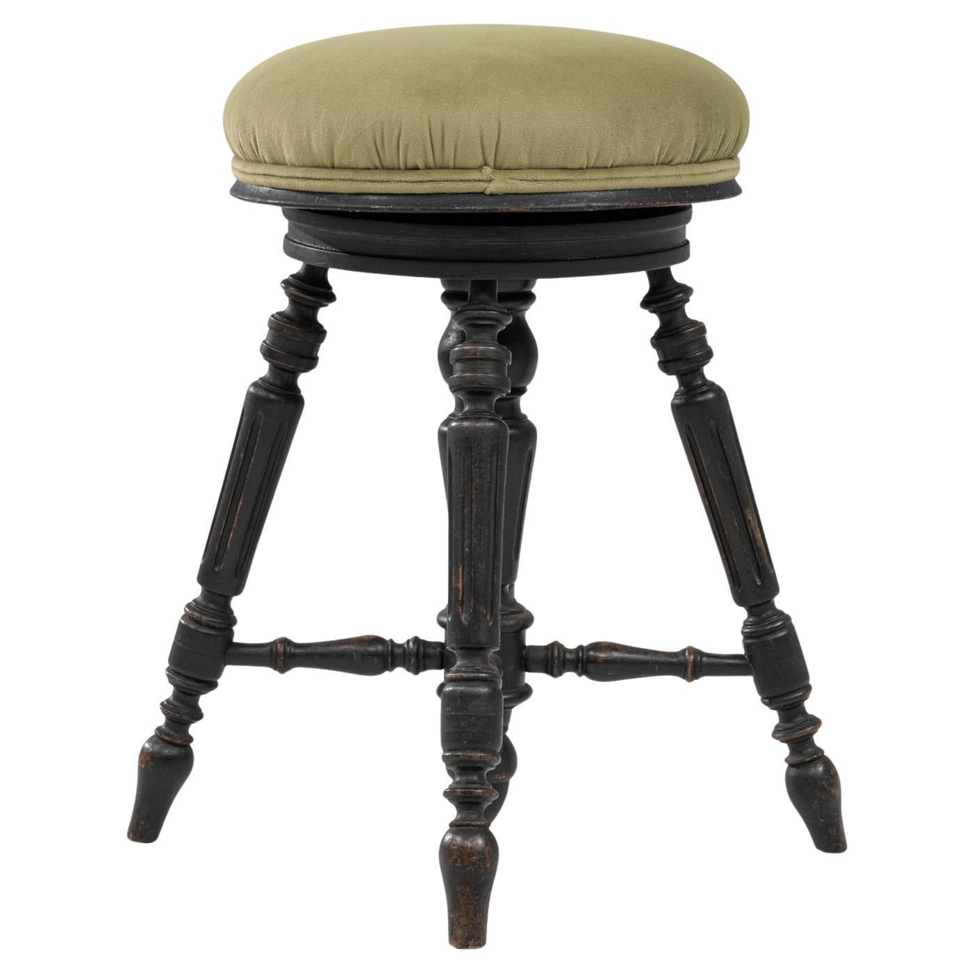 1920s French Victorian Upholstered Piano Stool with Turned Legs