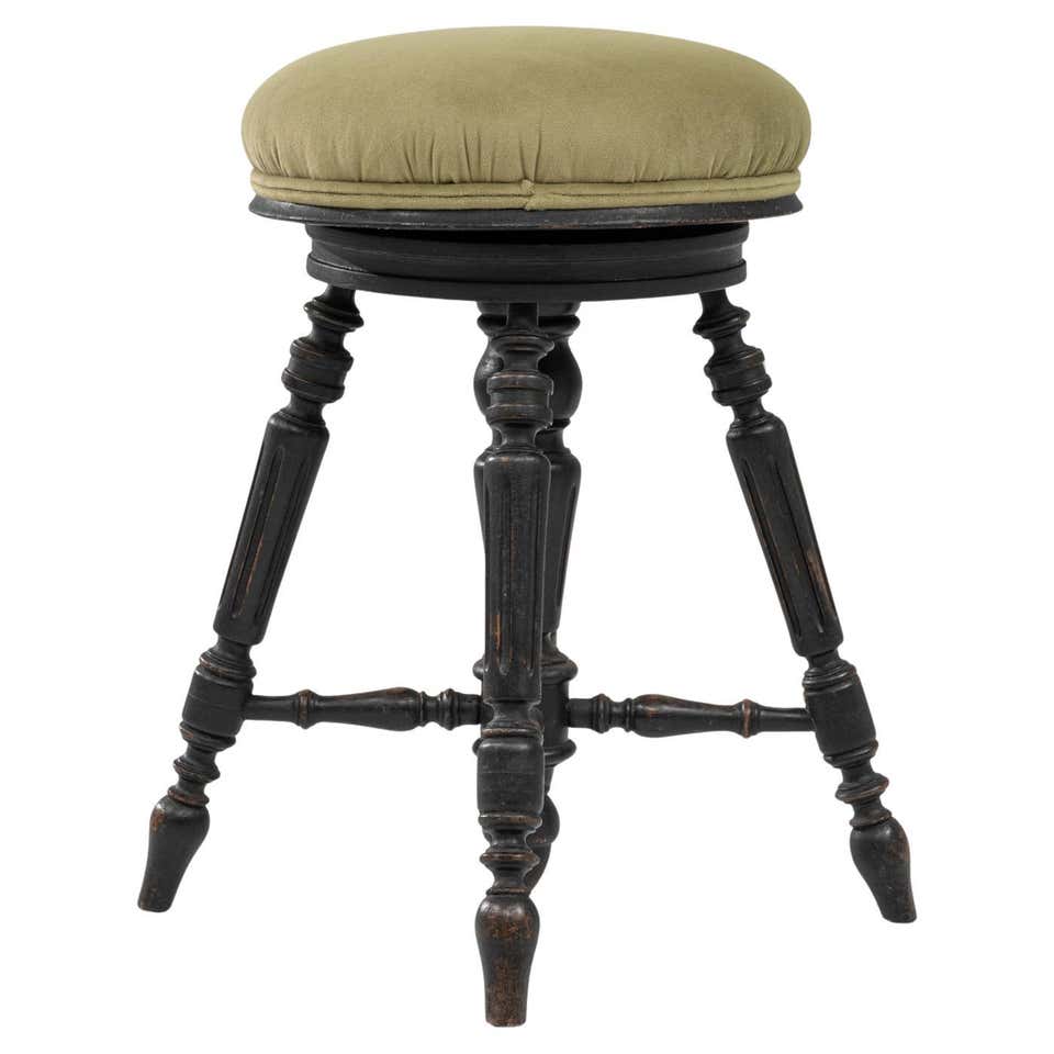 American Victorian Adjustable Piano Stool w/ Ball and Claw Glass Feet ...