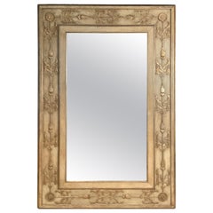 Antique 1920s French, Wall Mirror with Carved and Silvered Frame
