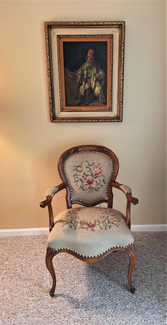 1920s French Walnut Accent Chair with Needlepoint Upholstery