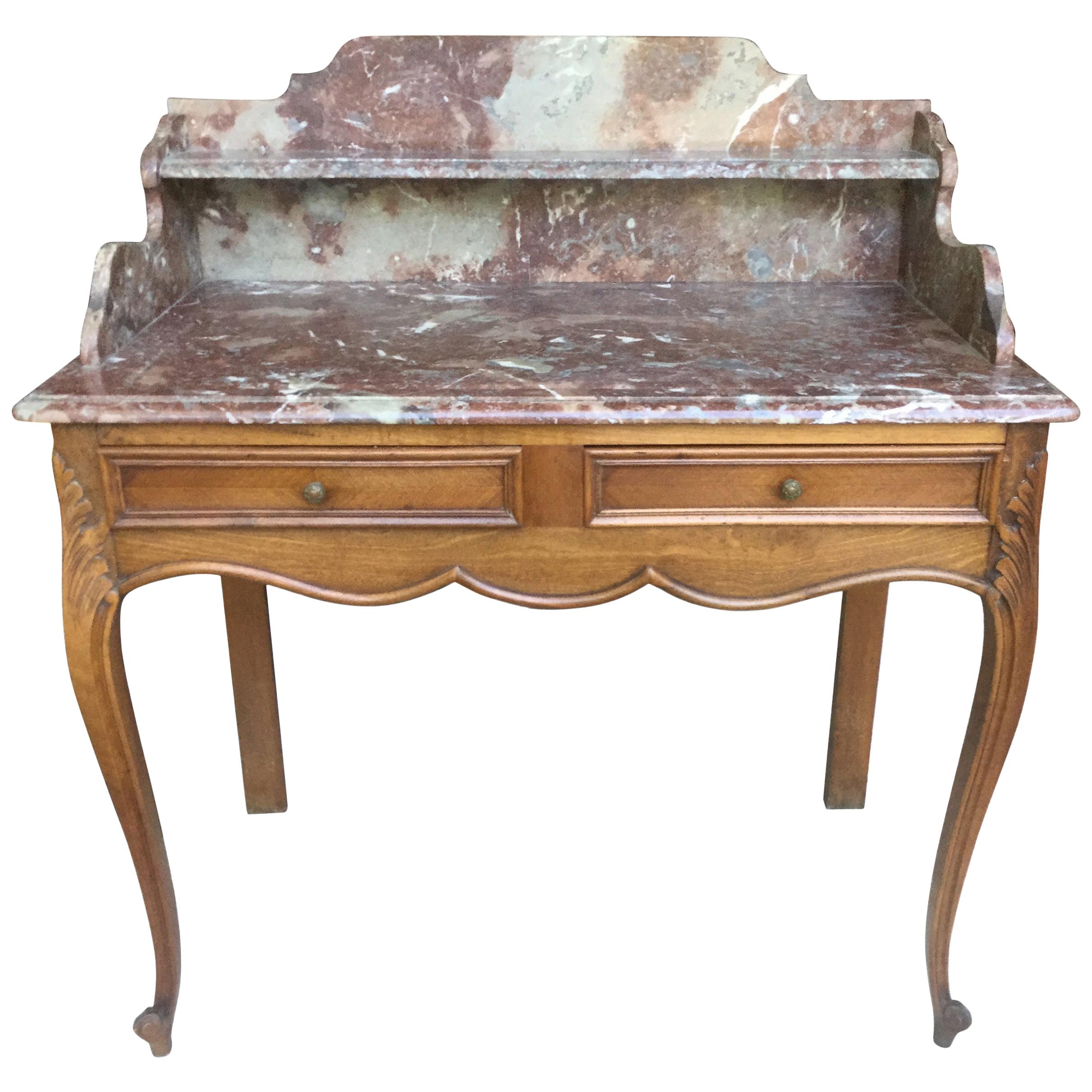 1920s French Walnut and Marble Vanity’s For Sale