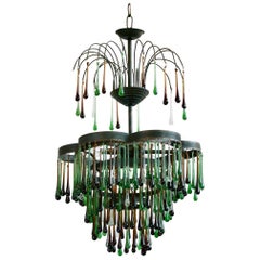 1920s French Waterfall Chandelier with Autumnal Contemporary Glass Teardrops