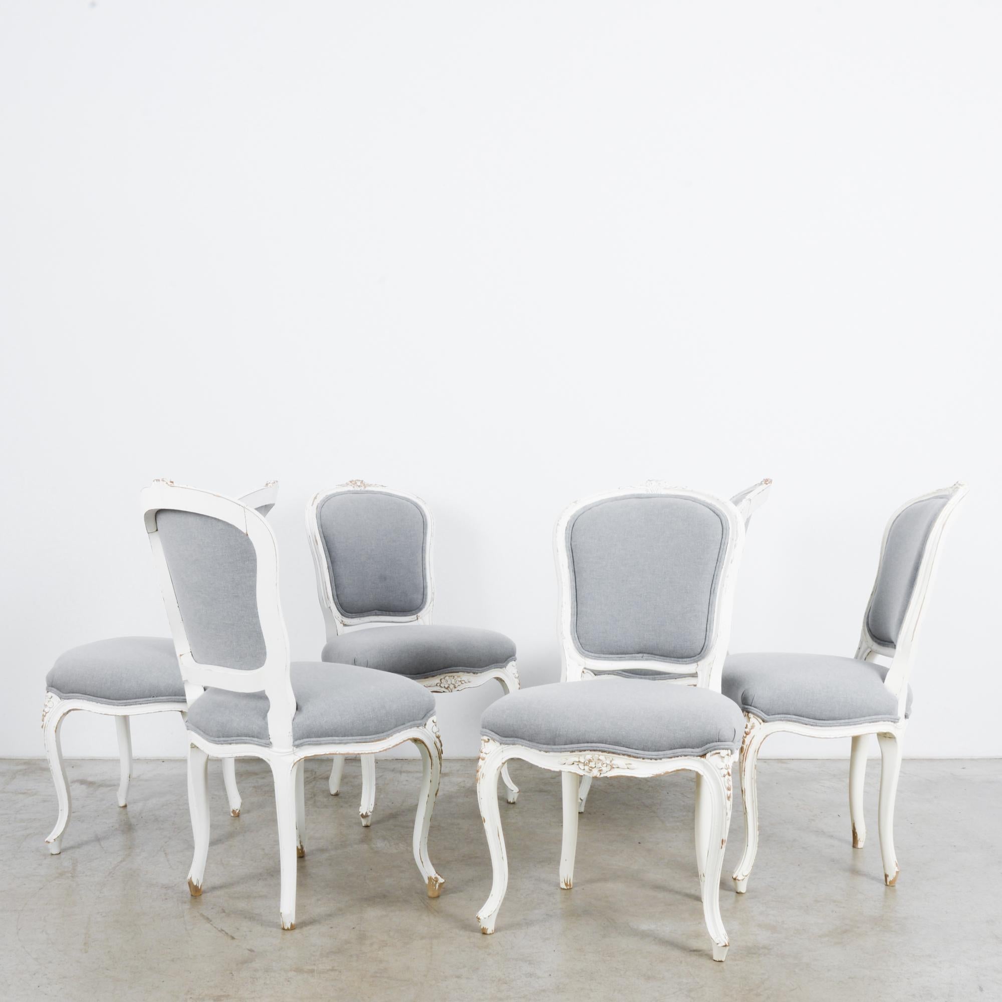 French Provincial 1920s French White Dining Chairs, Set of Six