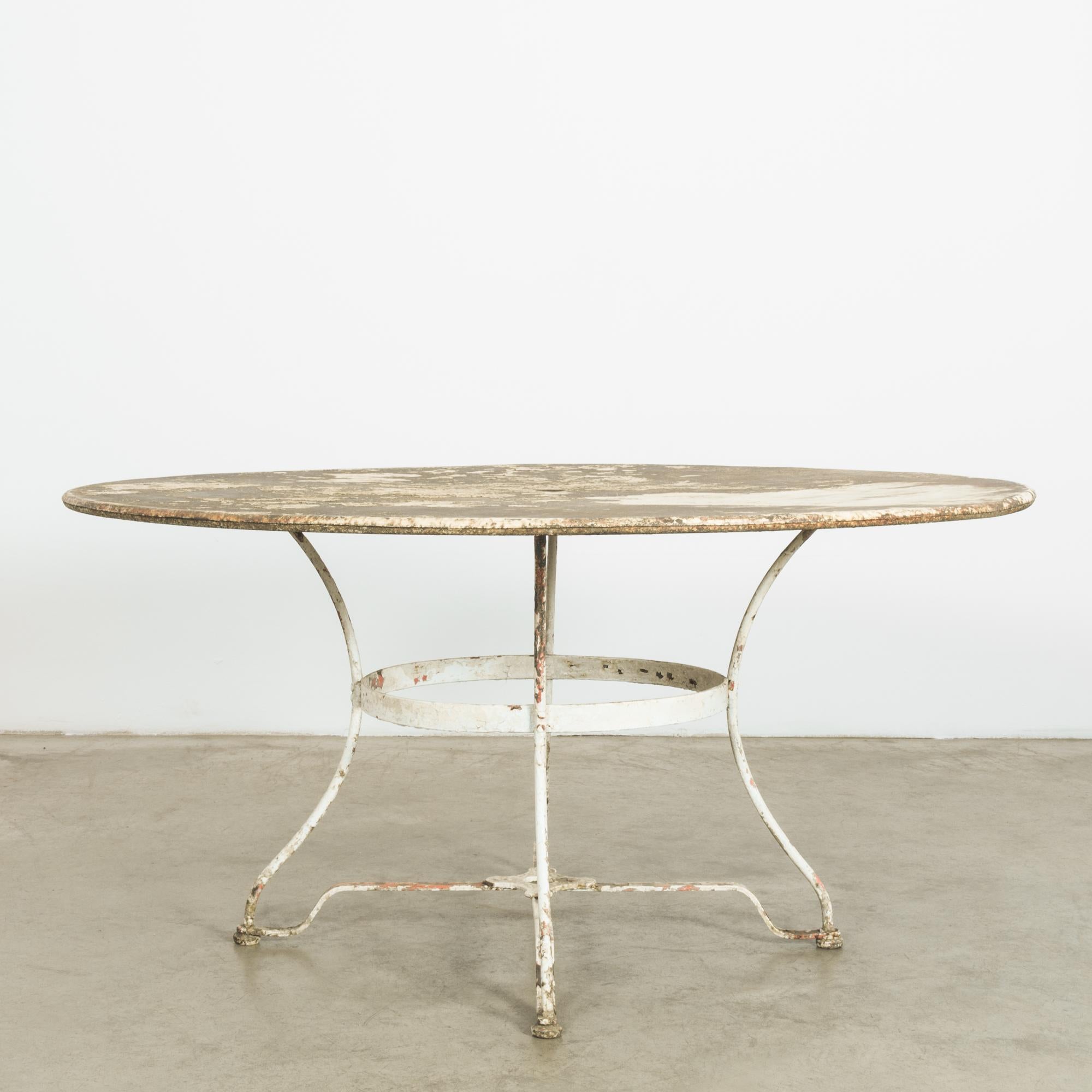 French Provincial 1920s French White Patinated Metal Table