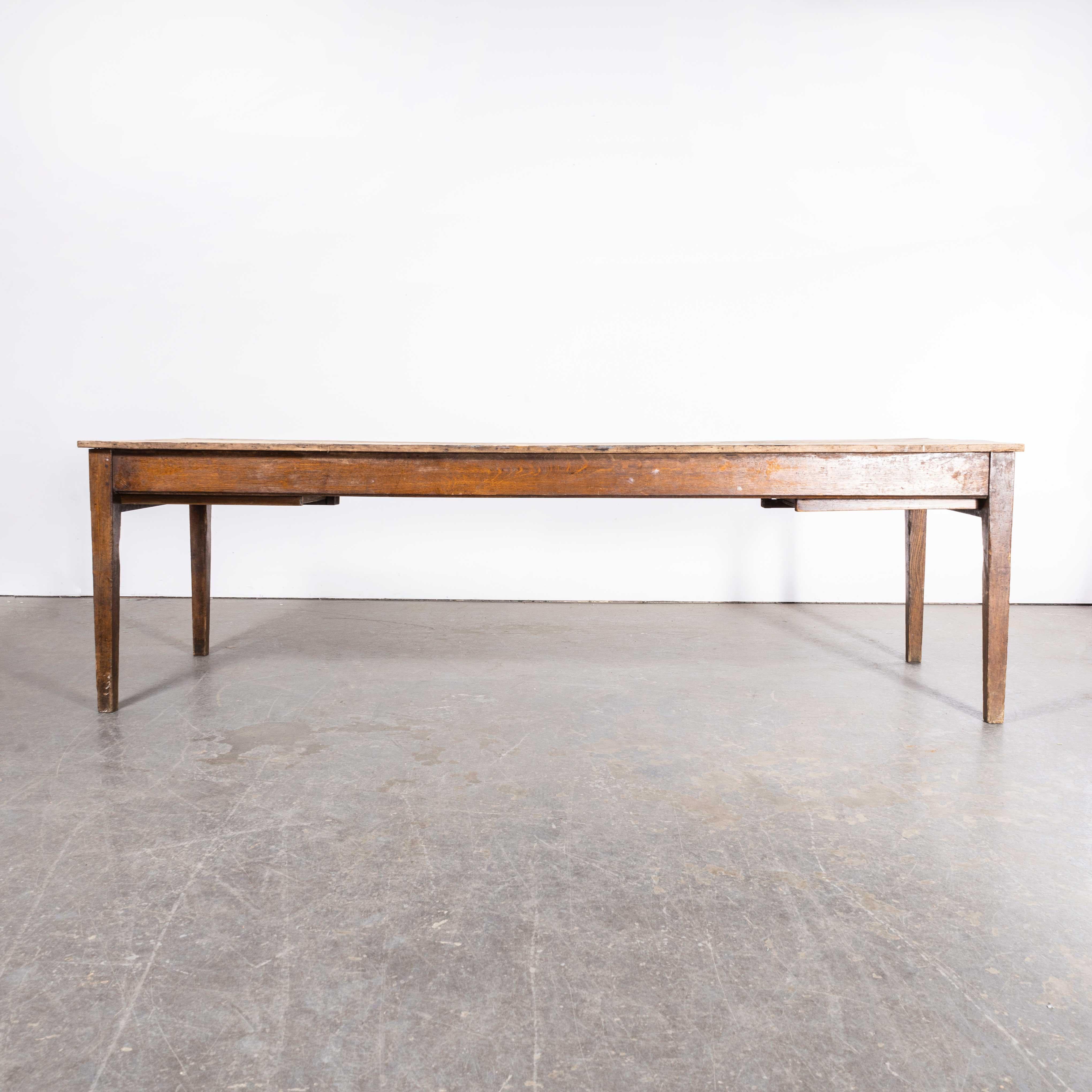 1920’s French Wild Oak Rectangular Farmhouse Dining Table – Scrubbed Top
1920’s French Wild Oak Rectangular Farmhouse Dining Table – Planked Top. Good original French classic farmhouse table made from solid oak throughout. The table is original