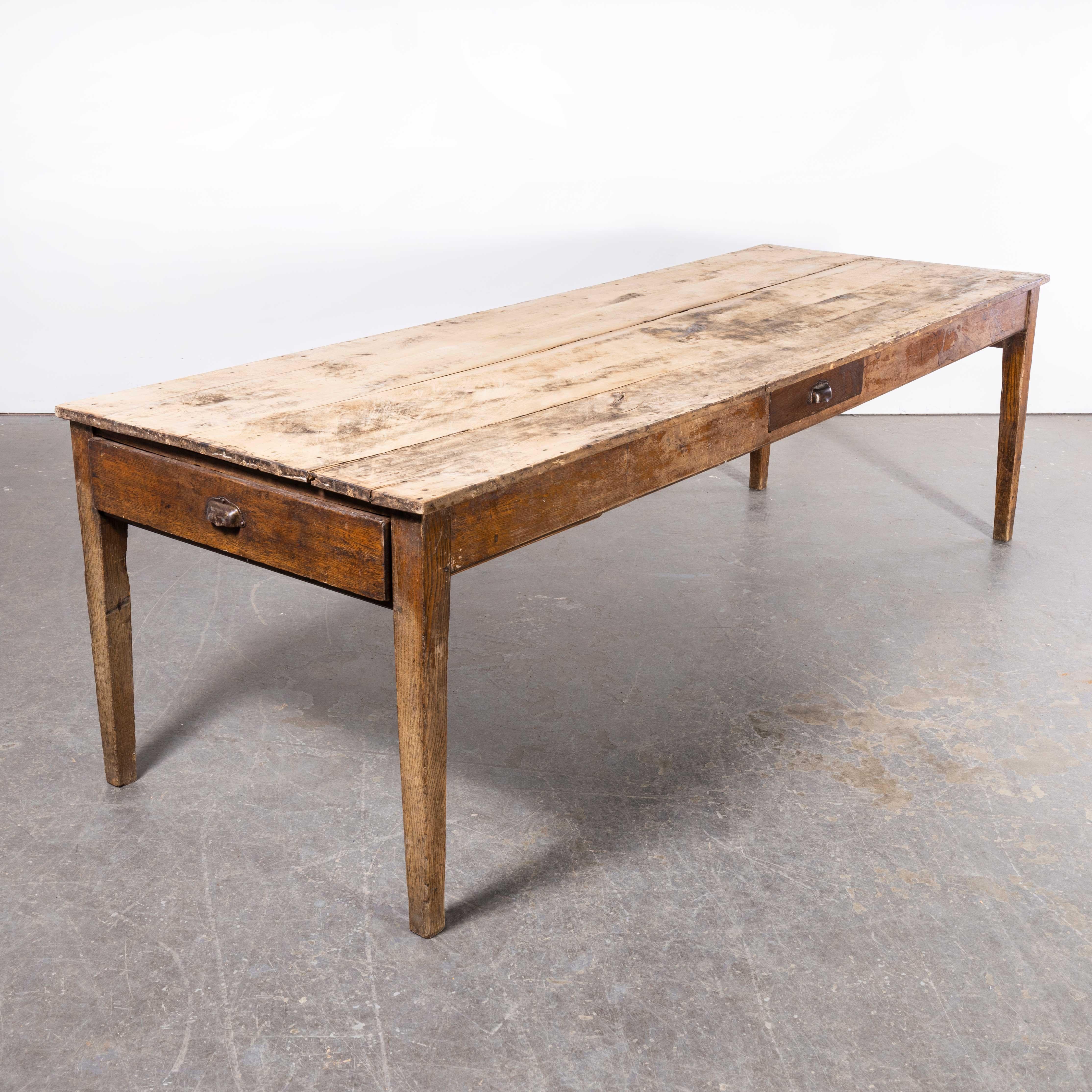 Early 20th Century 1920's  French Wild Oak Rectangular Farmhouse Dining Table - Scrubbed Top