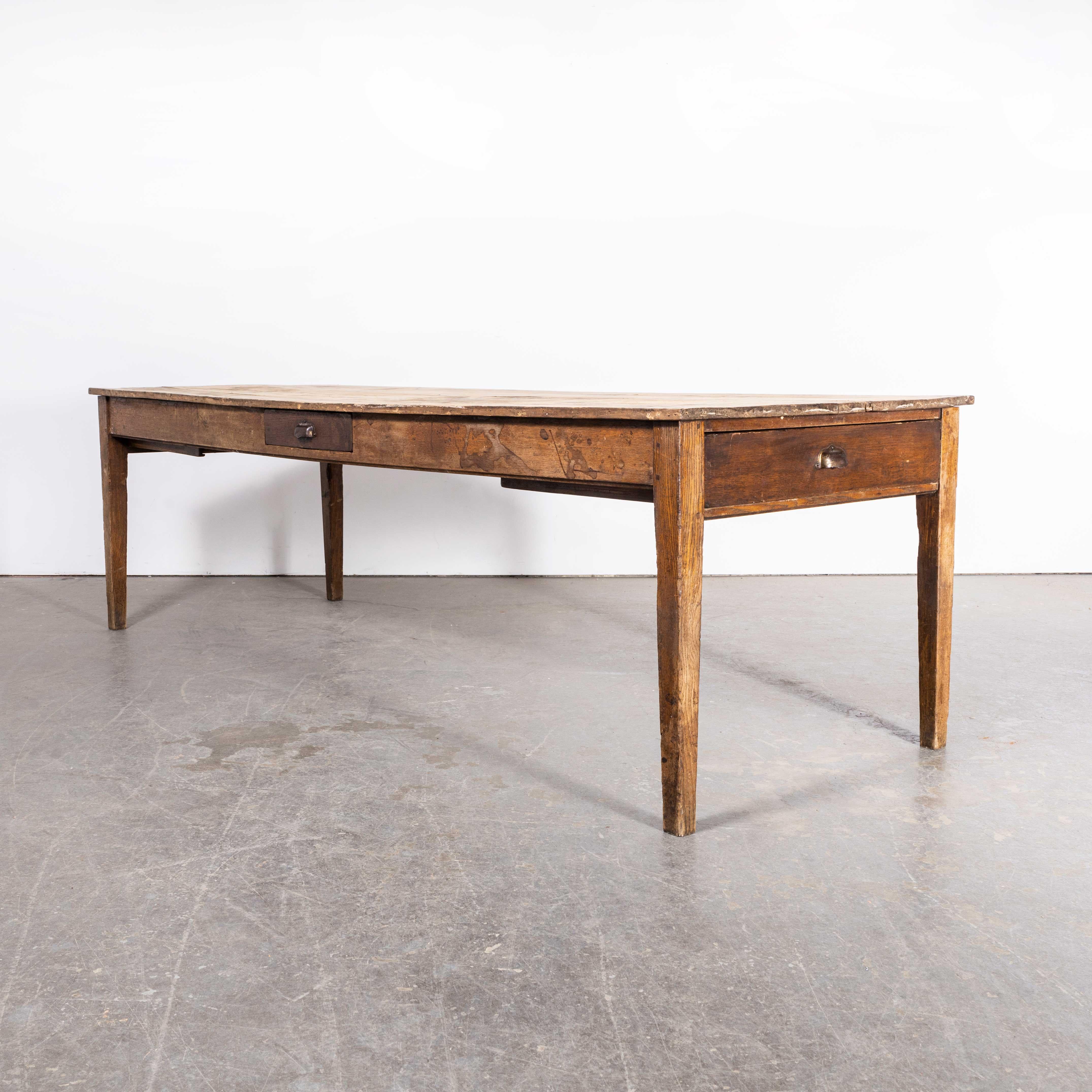 1920's  French Wild Oak Rectangular Farmhouse Dining Table - Scrubbed Top 3