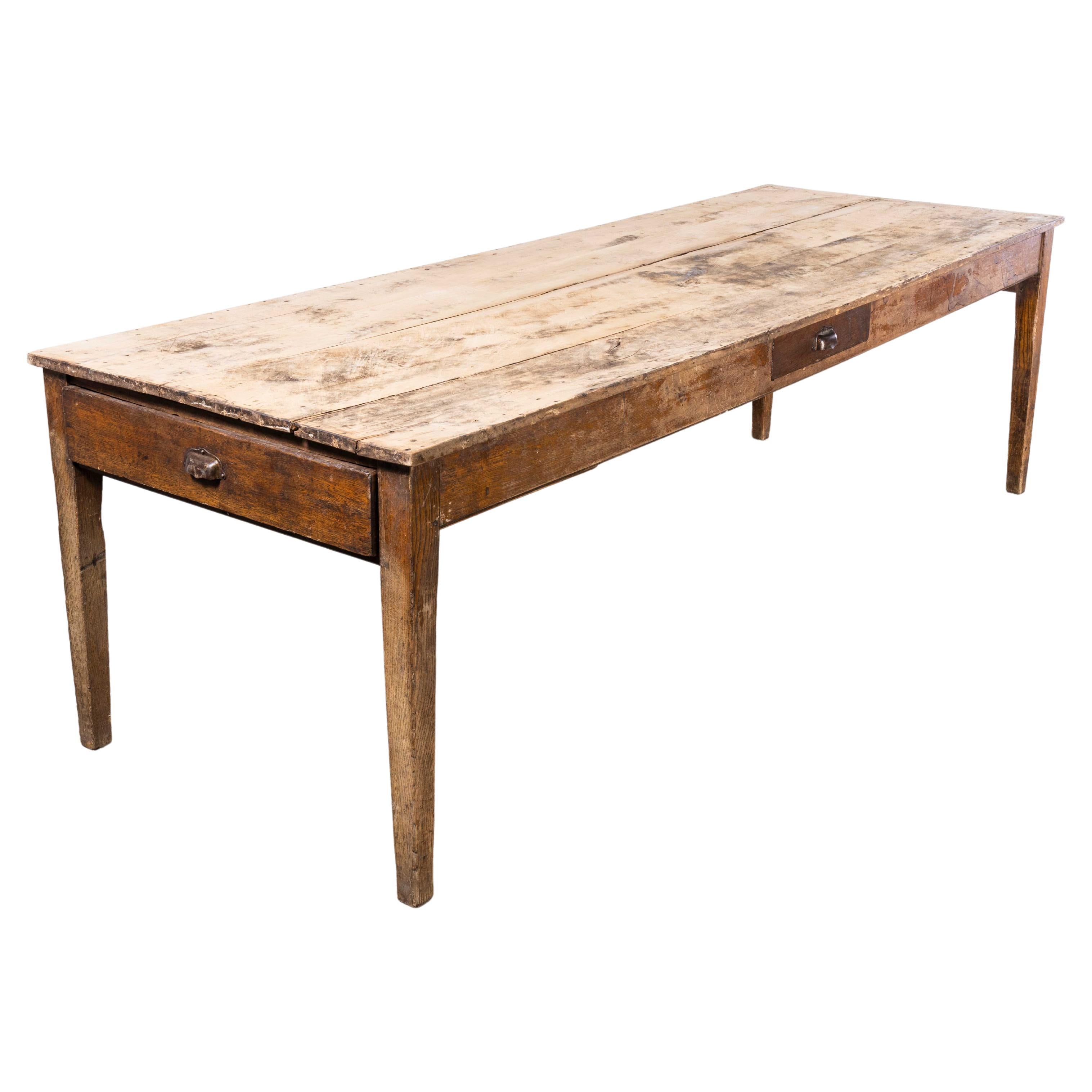 1920's  French Wild Oak Rectangular Farmhouse Dining Table - Scrubbed Top