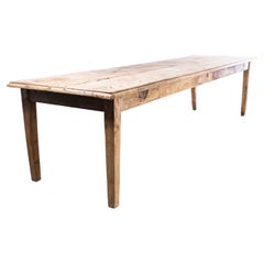 1920's  French Wild Oak Rectangular Farmhouse Dining Table - Three Plank