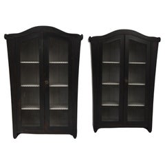 Antique 1920s French Wood Black Patinated Cabinets, a Pair