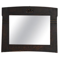 1920s French Wood Black Patinated Mirror