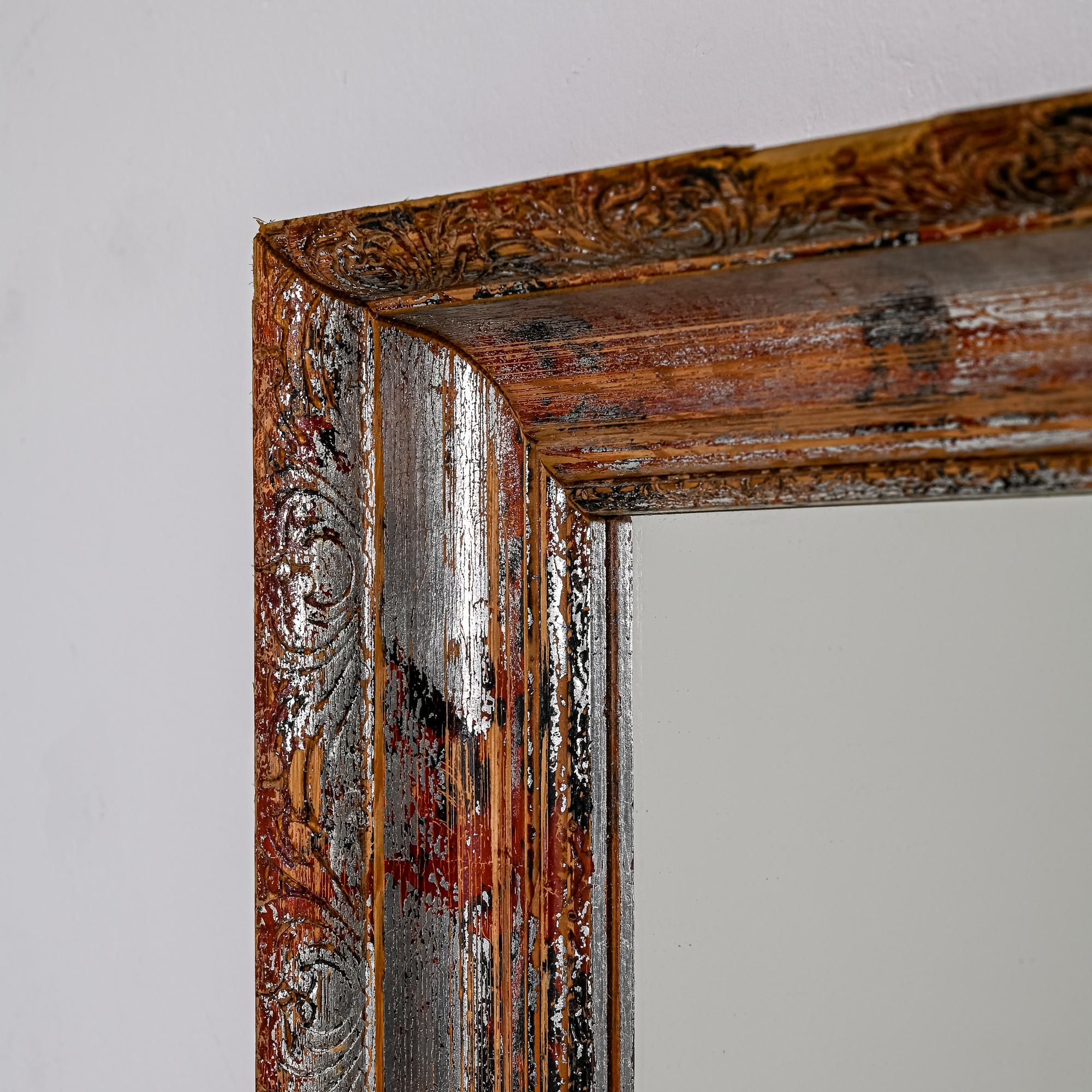 1920s French Wood Patinated Mirror In Good Condition For Sale In High Point, NC