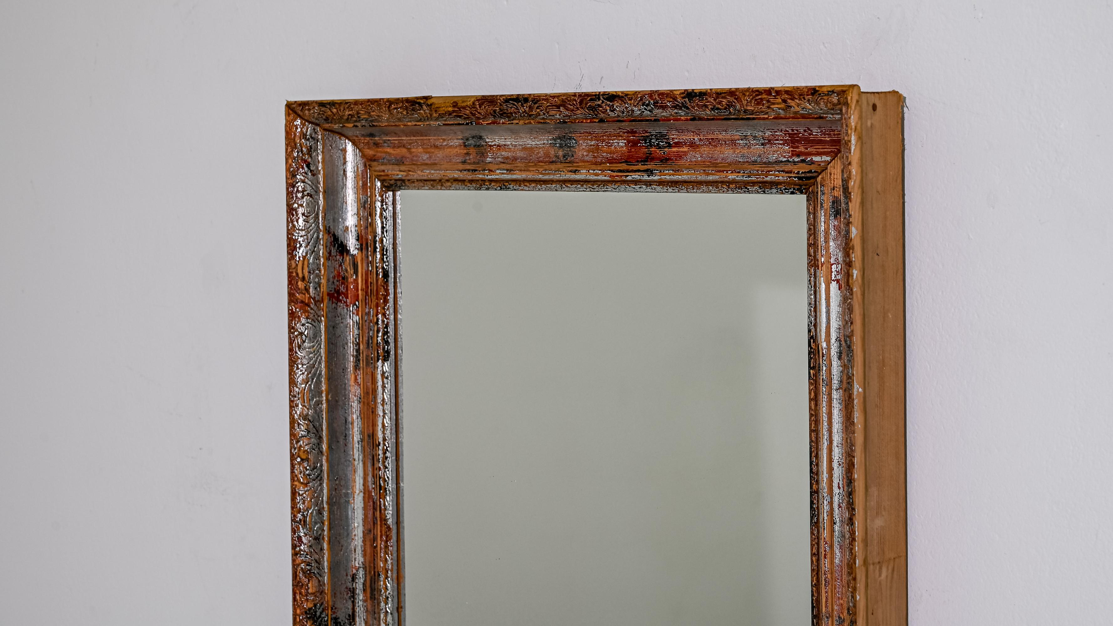 1920s French Wood Patinated Mirror For Sale 1