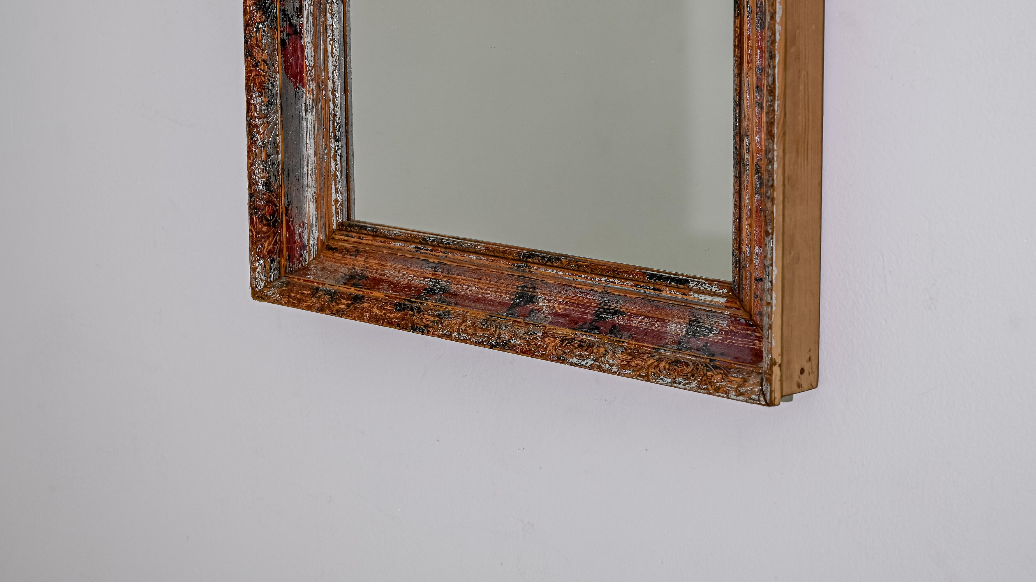 1920s French Wood Patinated Mirror For Sale 2