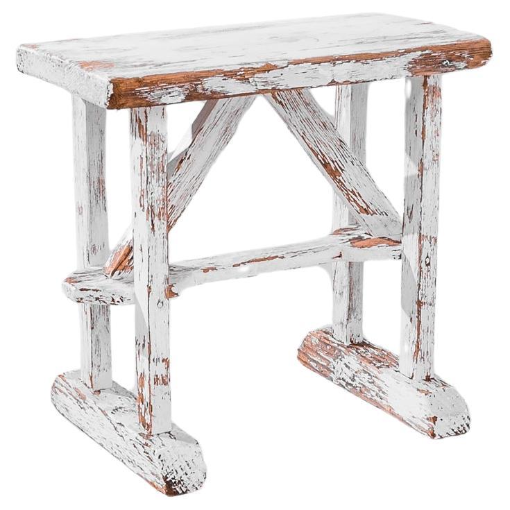 1920s French Wood White Patinated Stool