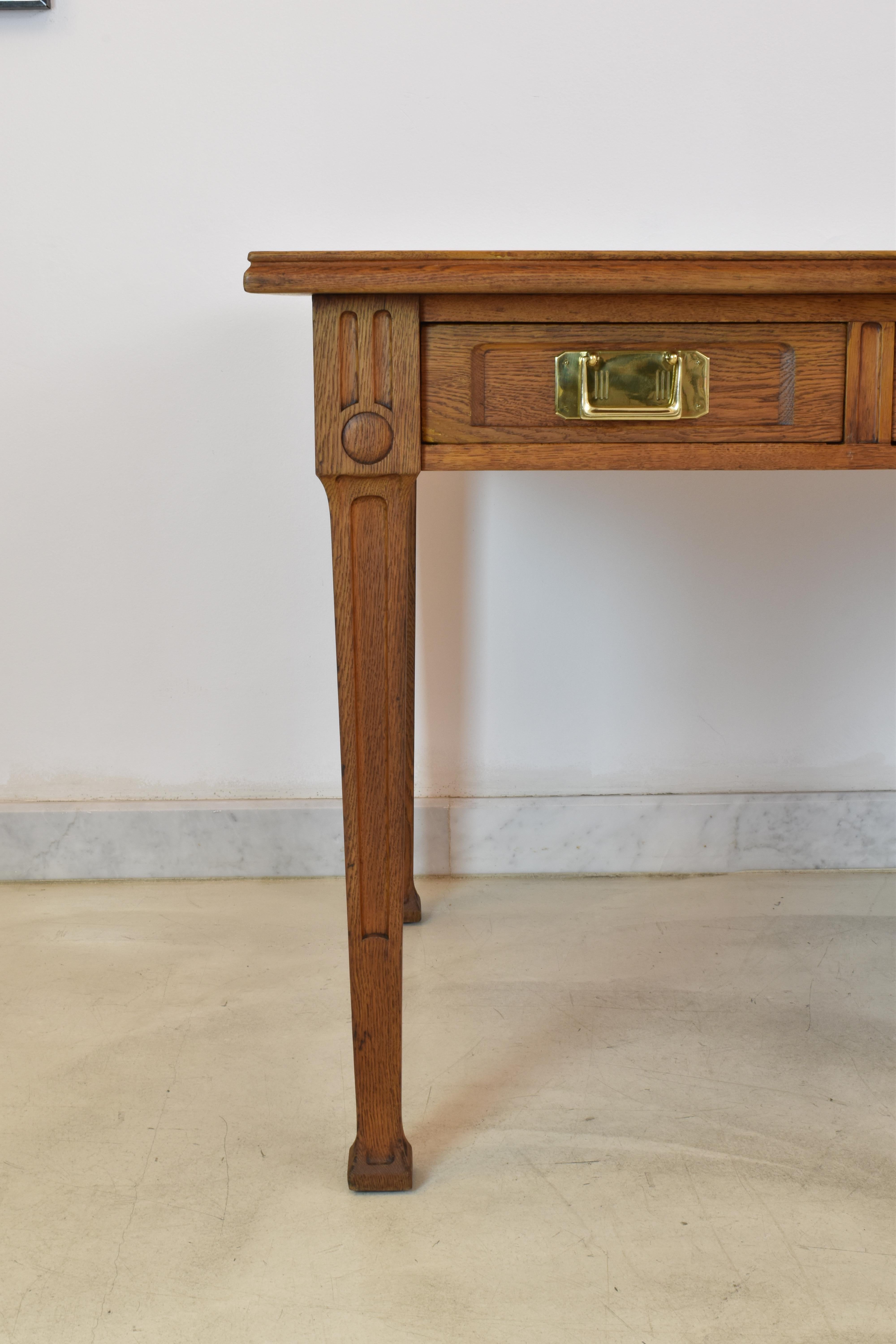  1920's Art Nouveau French Sculpted Oak Art Nouveau Desk with Chair For Sale 2
