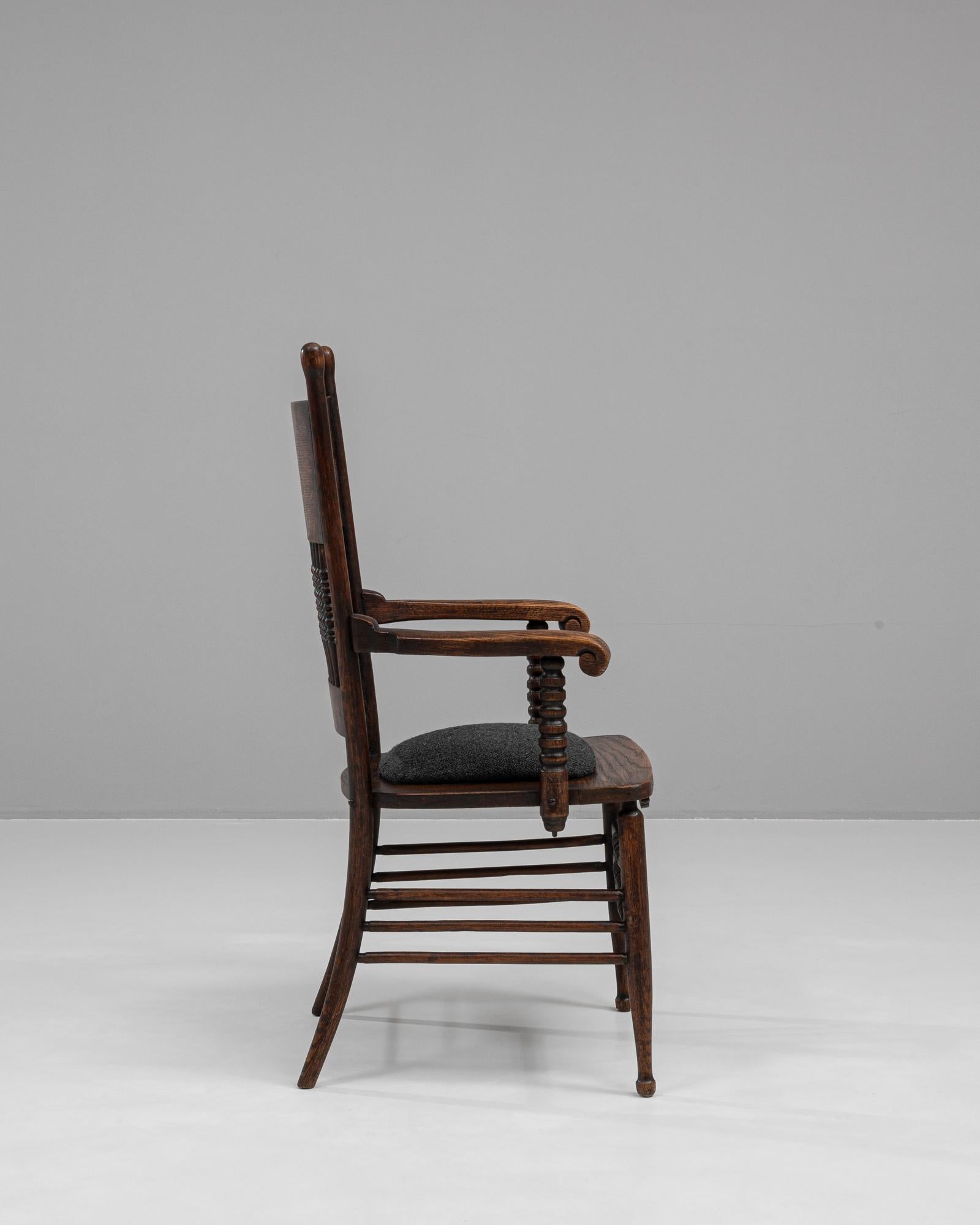 1920s French Wooden Armchair With Upholstered Seat In Good Condition In High Point, NC