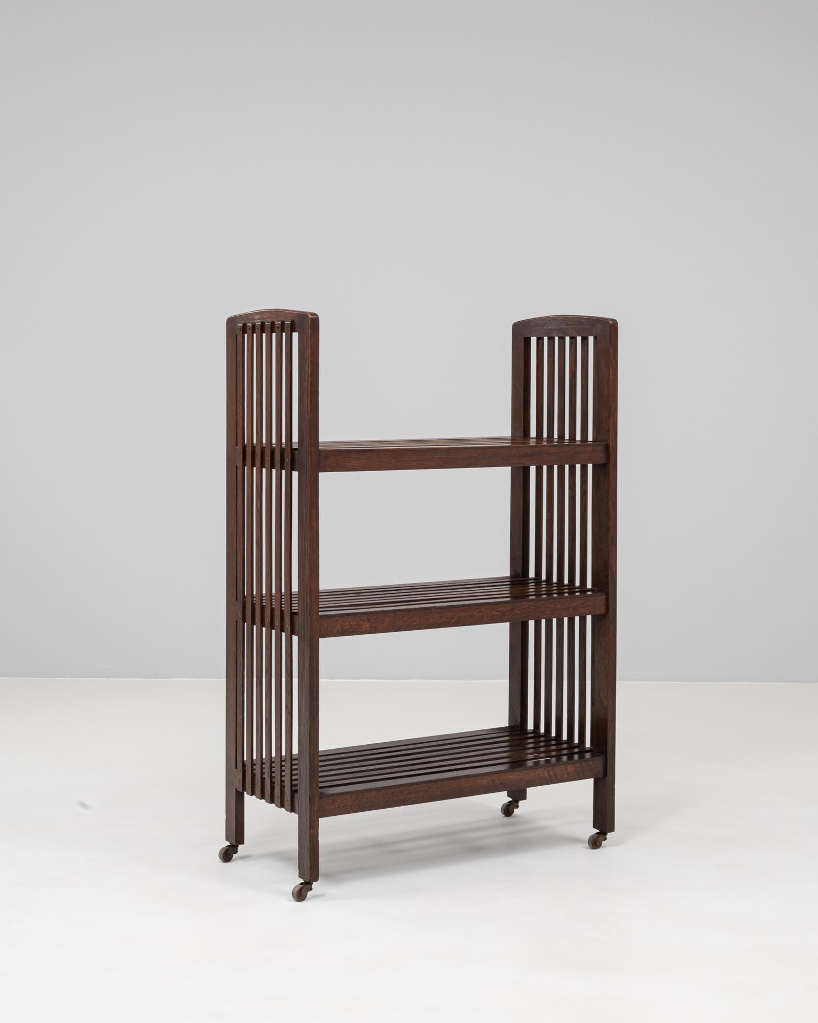 XX secolo 1920s French Wooden Bookcase On Wheels in vendita