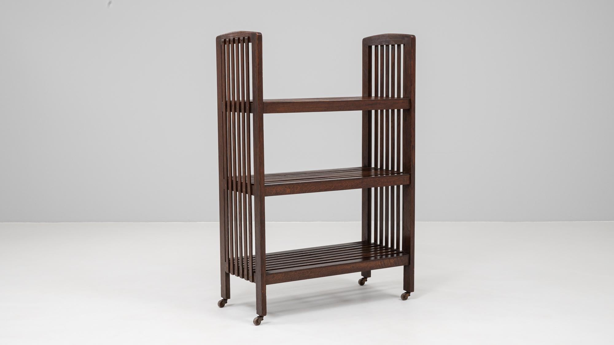 1920s French Wooden Bookcase On Wheels in vendita 2