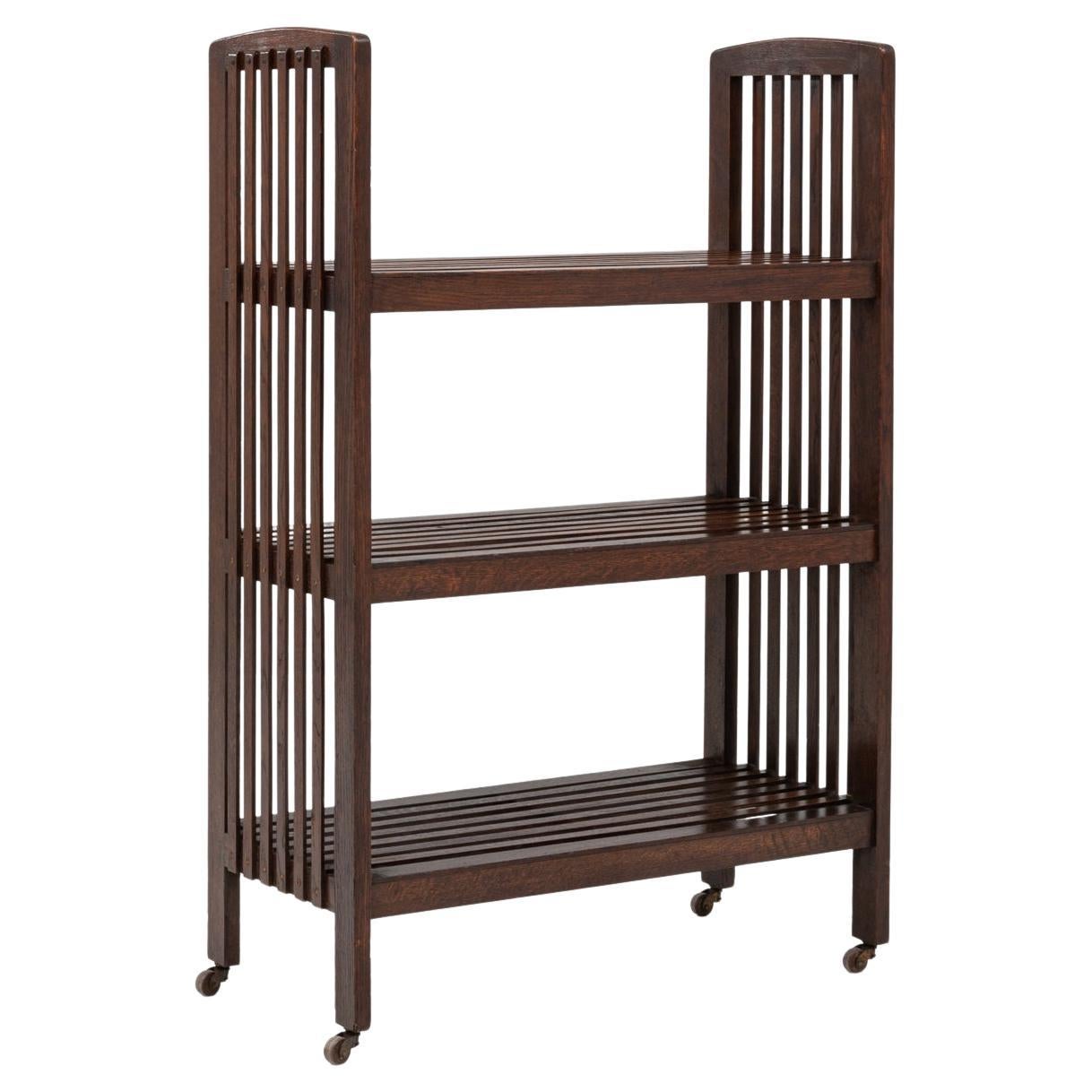 1920s French Wooden Bookcase On Wheels
